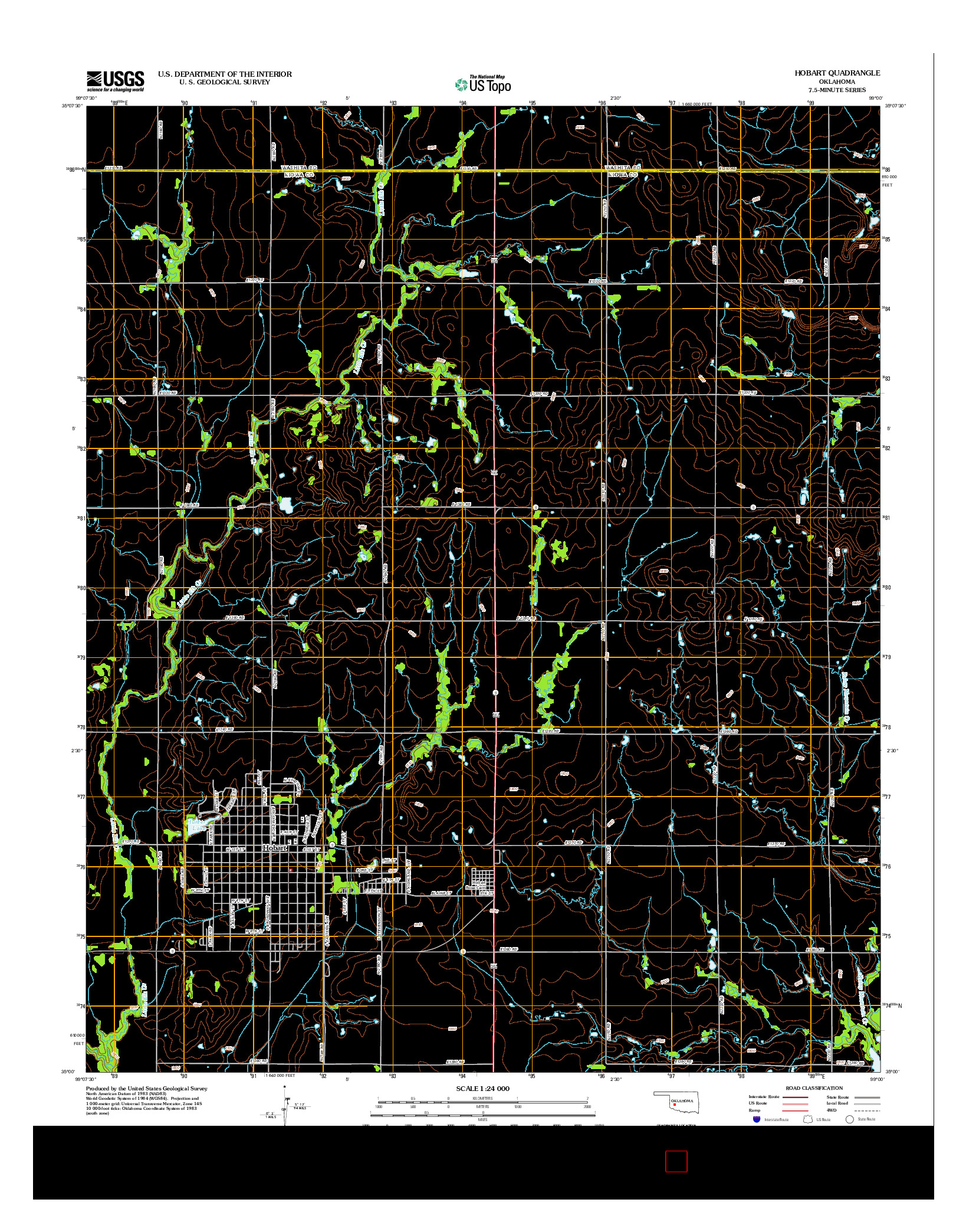 USGS US TOPO 7.5-MINUTE MAP FOR HOBART, OK 2012