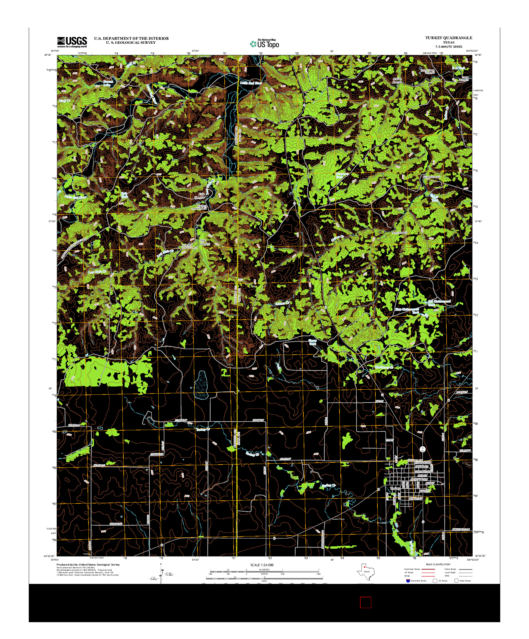 USGS US TOPO 7.5-MINUTE MAP FOR TURKEY, TX 2012