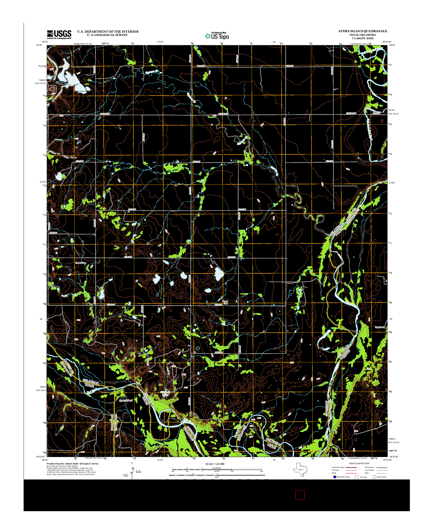 USGS US TOPO 7.5-MINUTE MAP FOR AYERS ISLAND, TX-OK 2012