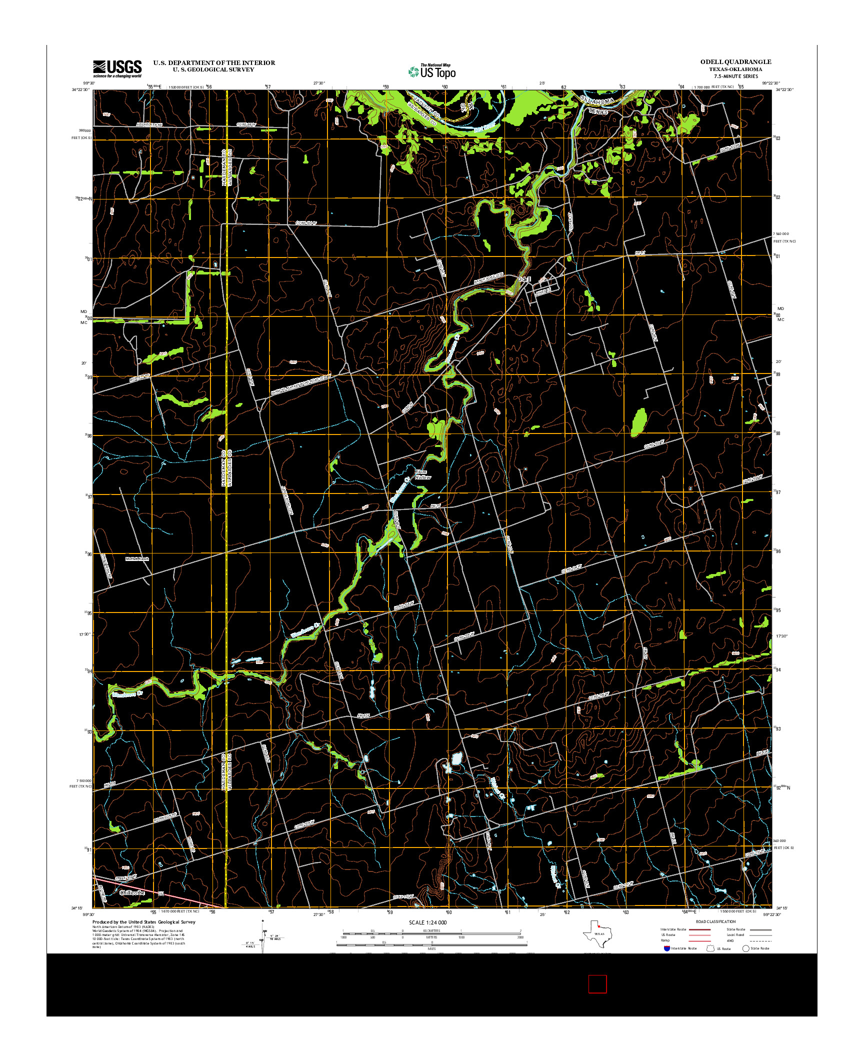 USGS US TOPO 7.5-MINUTE MAP FOR ODELL, TX-OK 2012