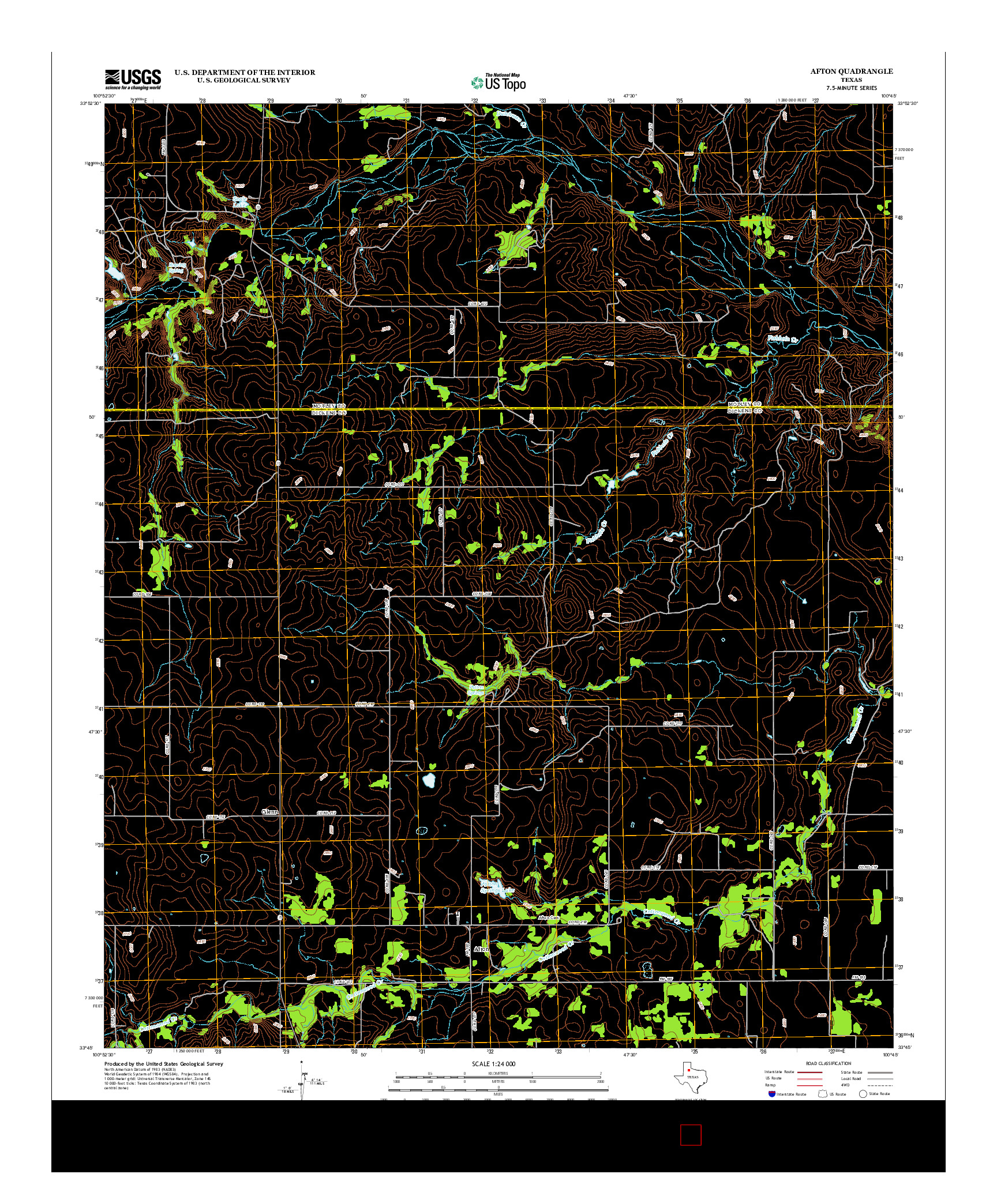 USGS US TOPO 7.5-MINUTE MAP FOR AFTON, TX 2012