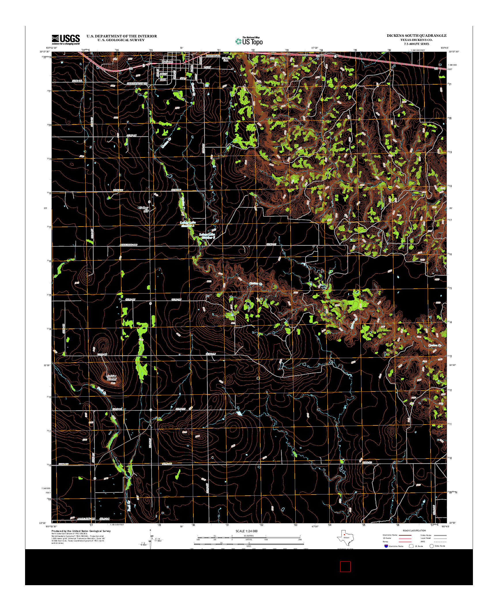 USGS US TOPO 7.5-MINUTE MAP FOR DICKENS SOUTH, TX 2012