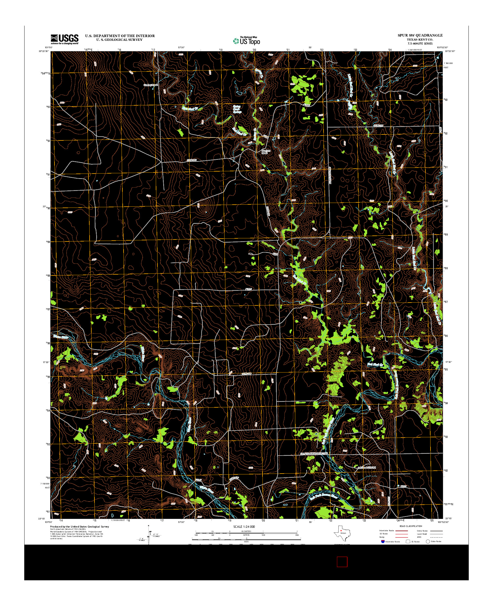USGS US TOPO 7.5-MINUTE MAP FOR SPUR SW, TX 2012