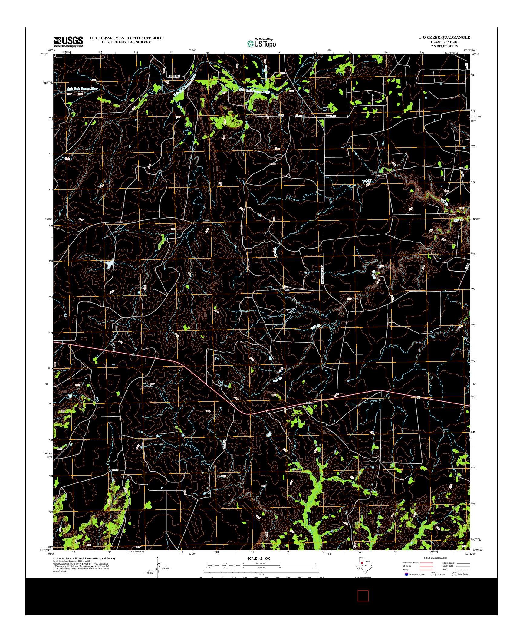 USGS US TOPO 7.5-MINUTE MAP FOR T-O CREEK, TX 2012