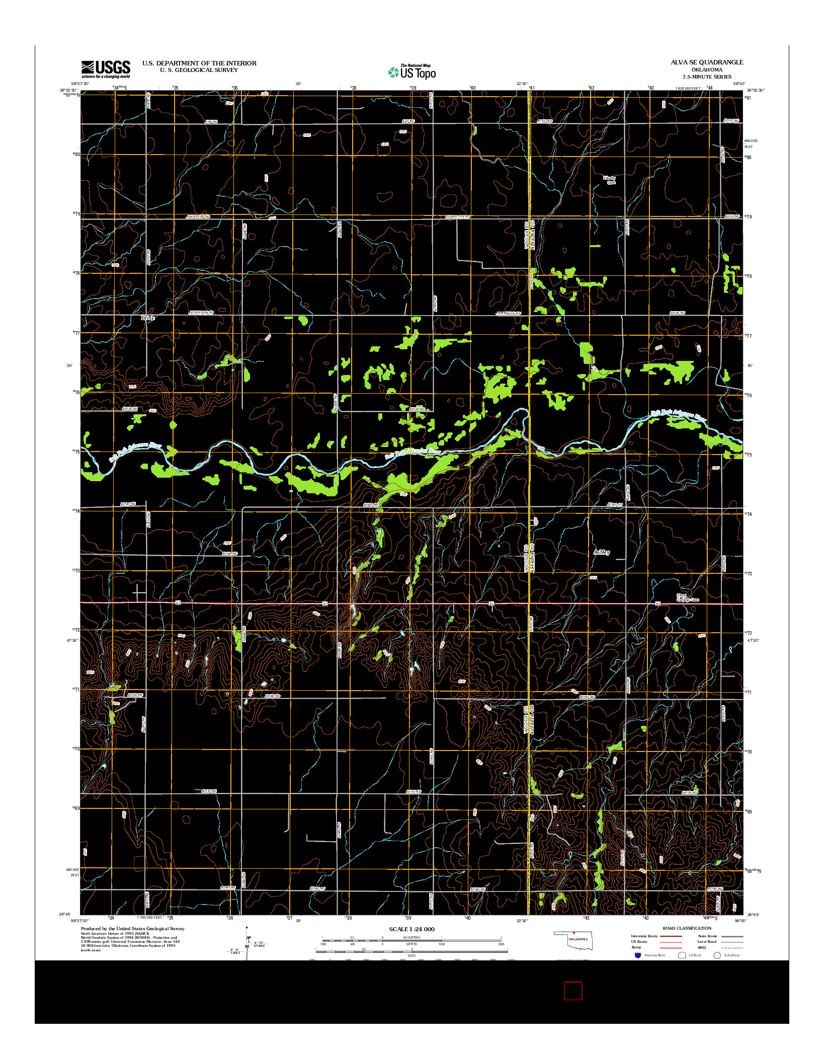USGS US TOPO 7.5-MINUTE MAP FOR ALVA SE, OK 2012