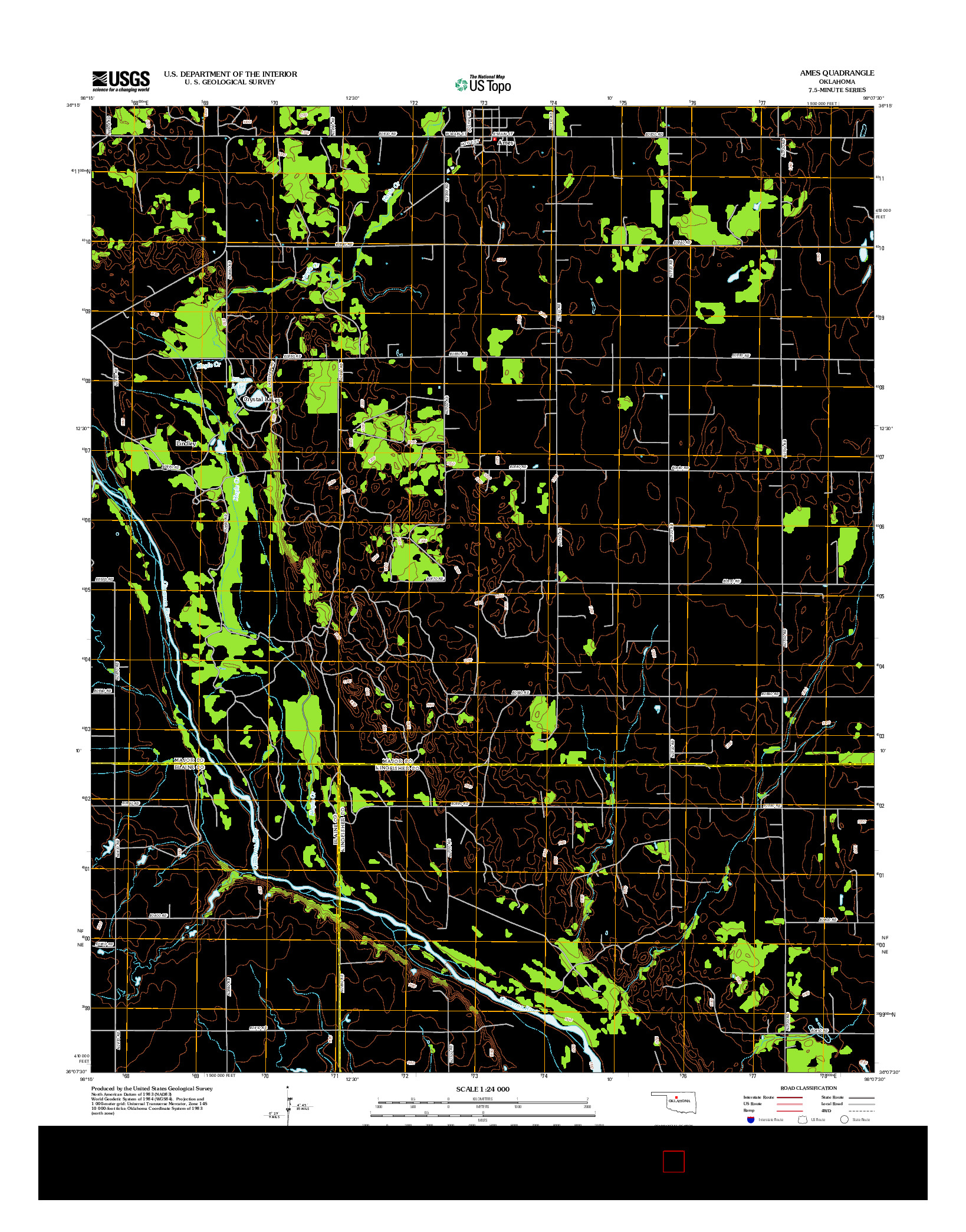 USGS US TOPO 7.5-MINUTE MAP FOR AMES, OK 2012