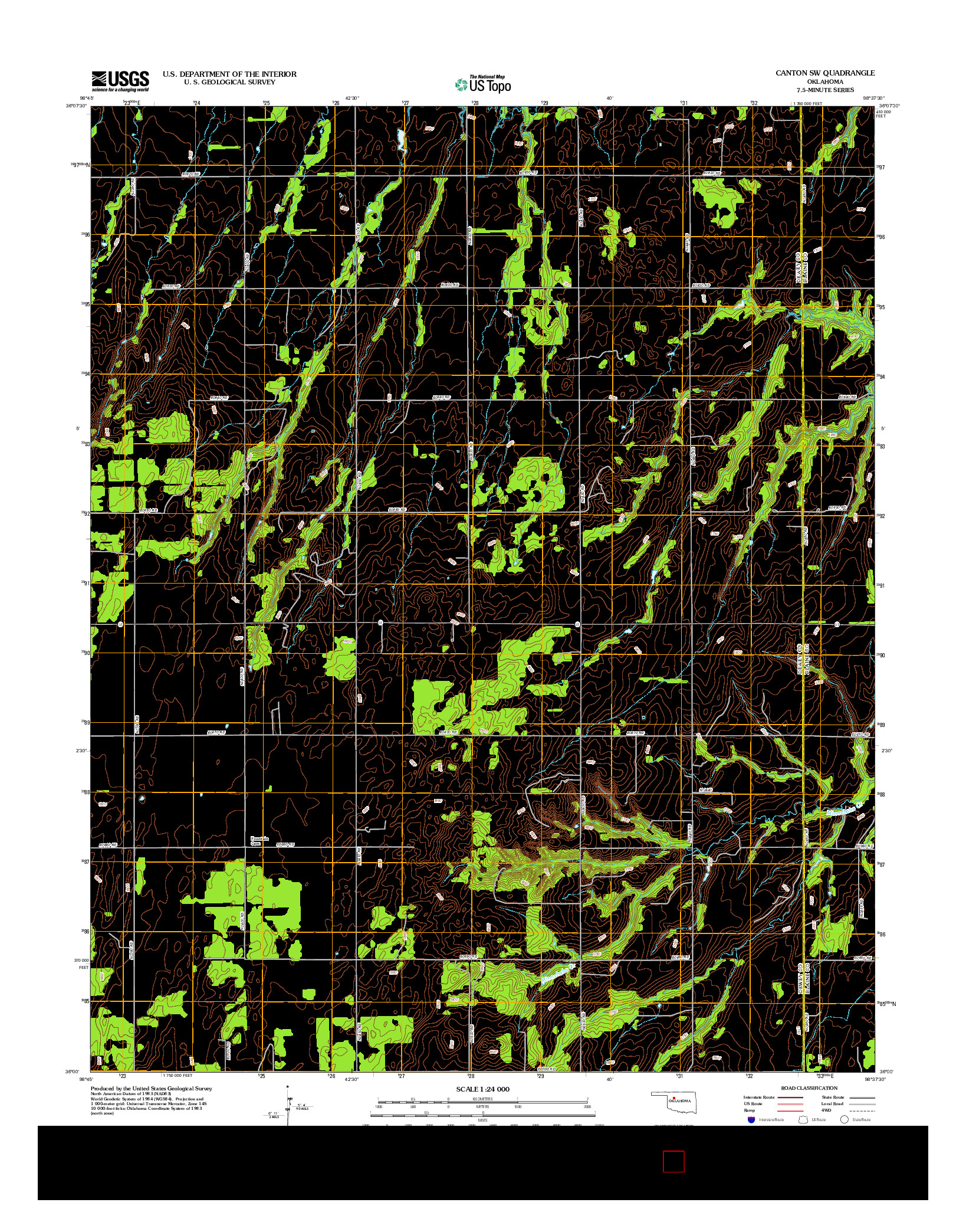 USGS US TOPO 7.5-MINUTE MAP FOR CANTON SW, OK 2012