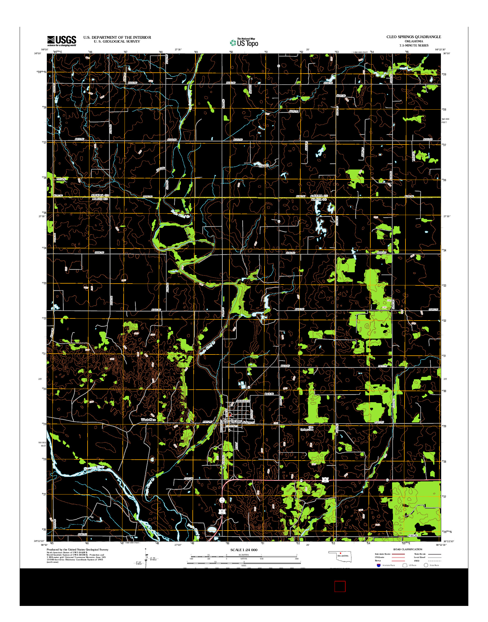 USGS US TOPO 7.5-MINUTE MAP FOR CLEO SPRINGS, OK 2012