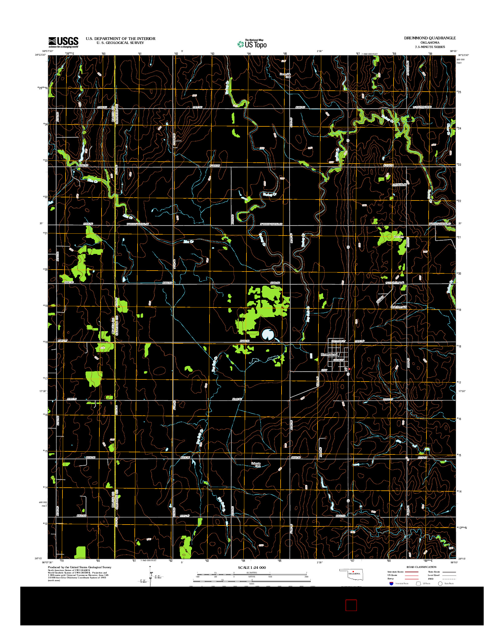 USGS US TOPO 7.5-MINUTE MAP FOR DRUMMOND, OK 2012