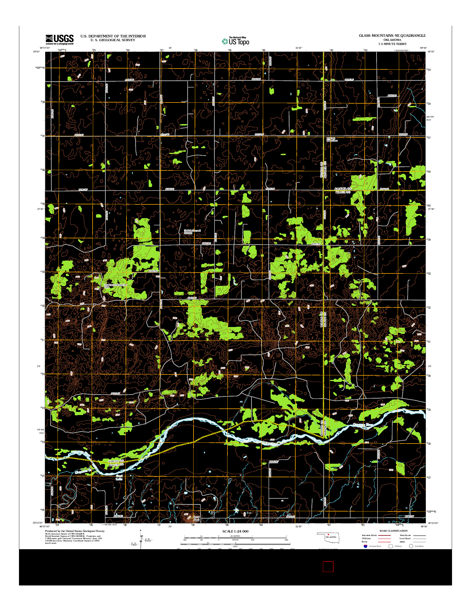 USGS US TOPO 7.5-MINUTE MAP FOR GLASS MOUNTAINS NE, OK 2012