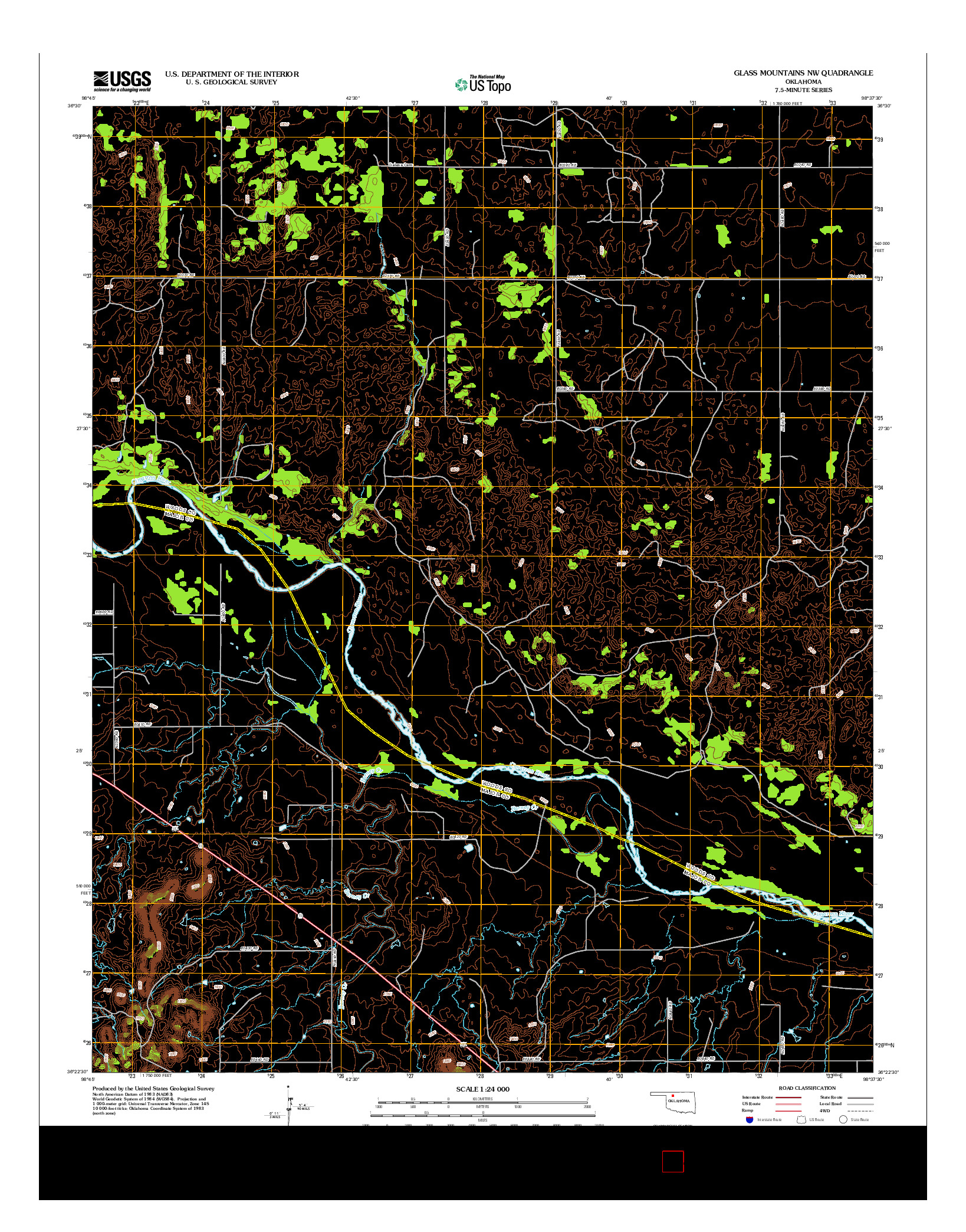USGS US TOPO 7.5-MINUTE MAP FOR GLASS MOUNTAINS NW, OK 2012