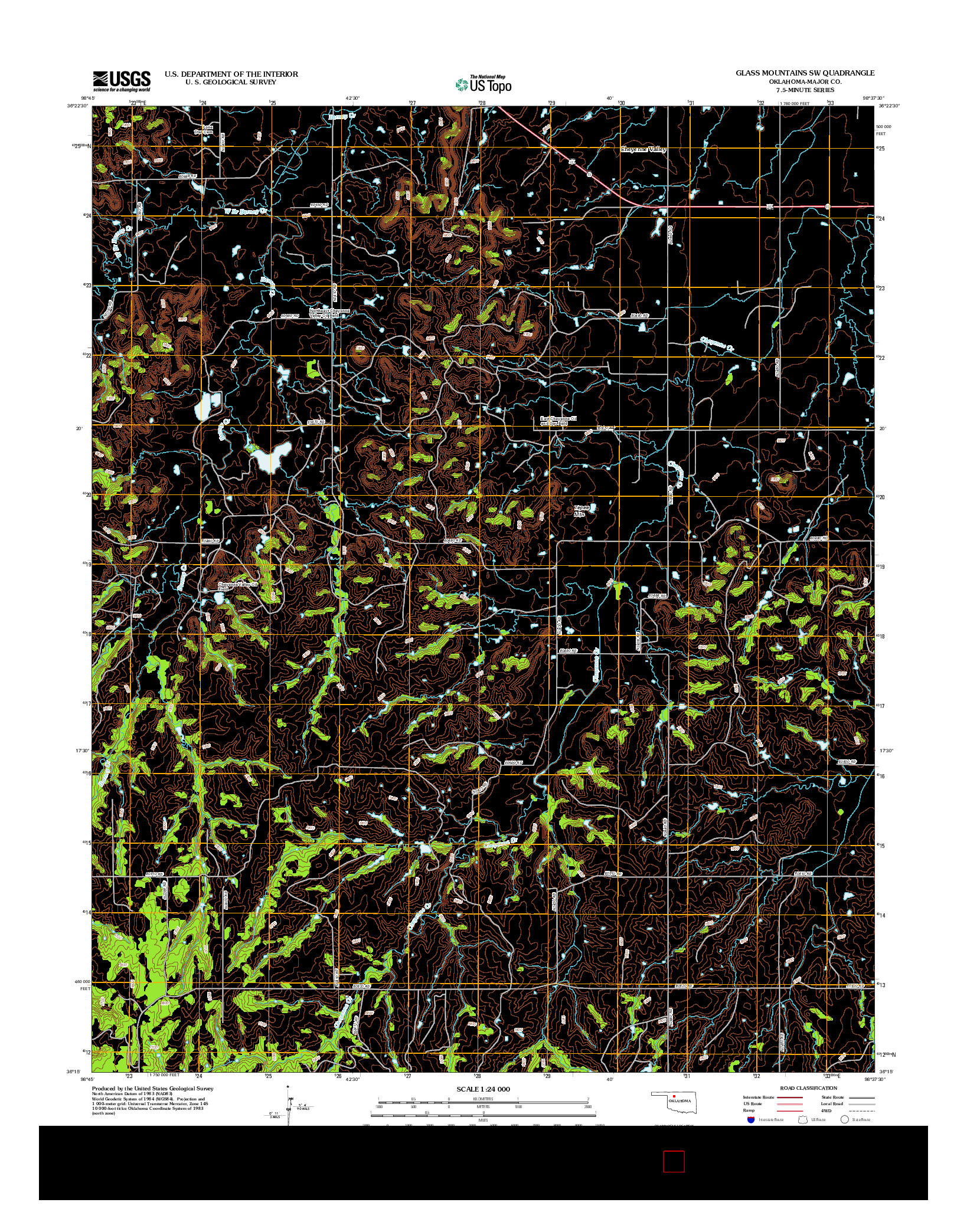 USGS US TOPO 7.5-MINUTE MAP FOR GLASS MOUNTAINS SW, OK 2012