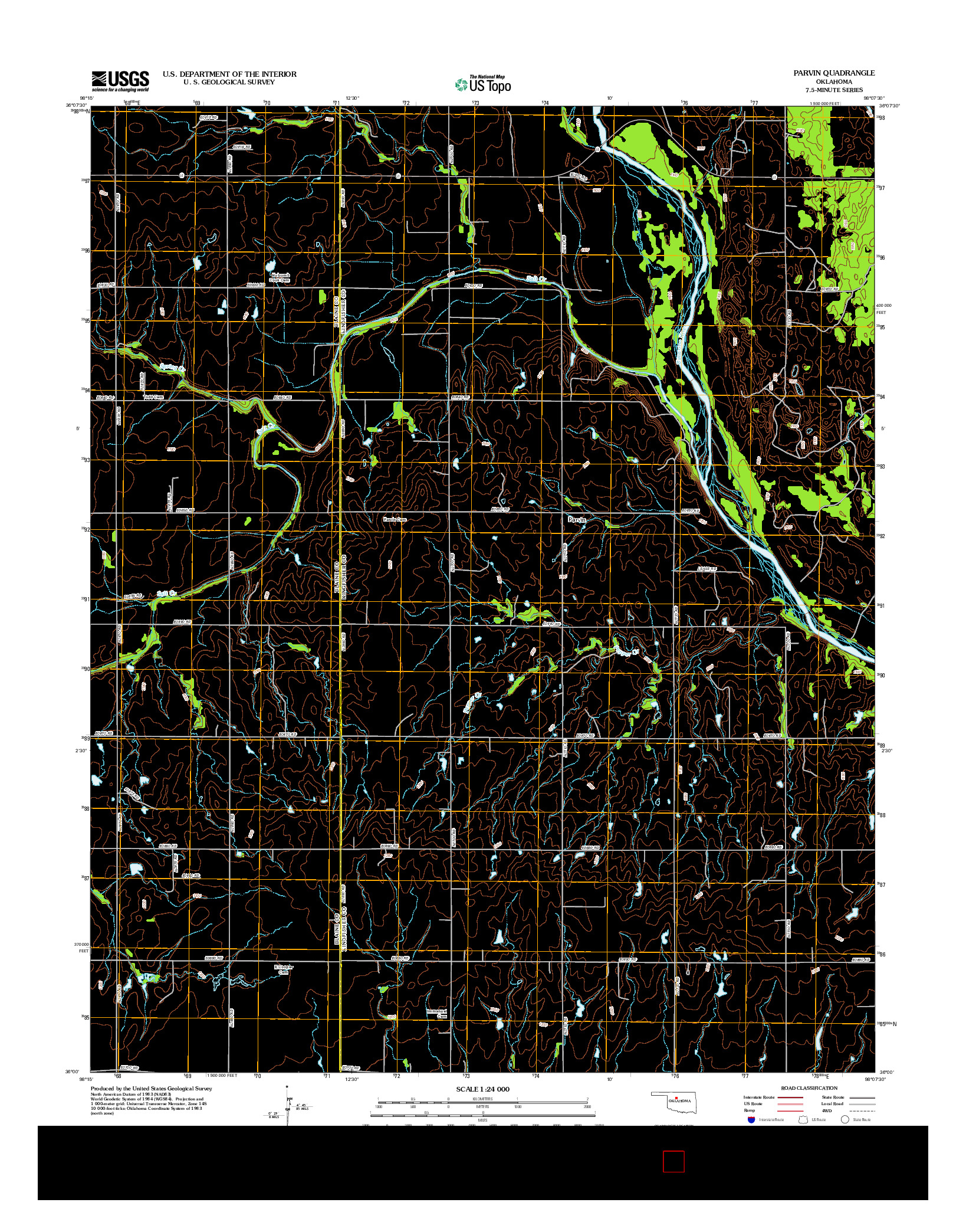 USGS US TOPO 7.5-MINUTE MAP FOR PARVIN, OK 2012