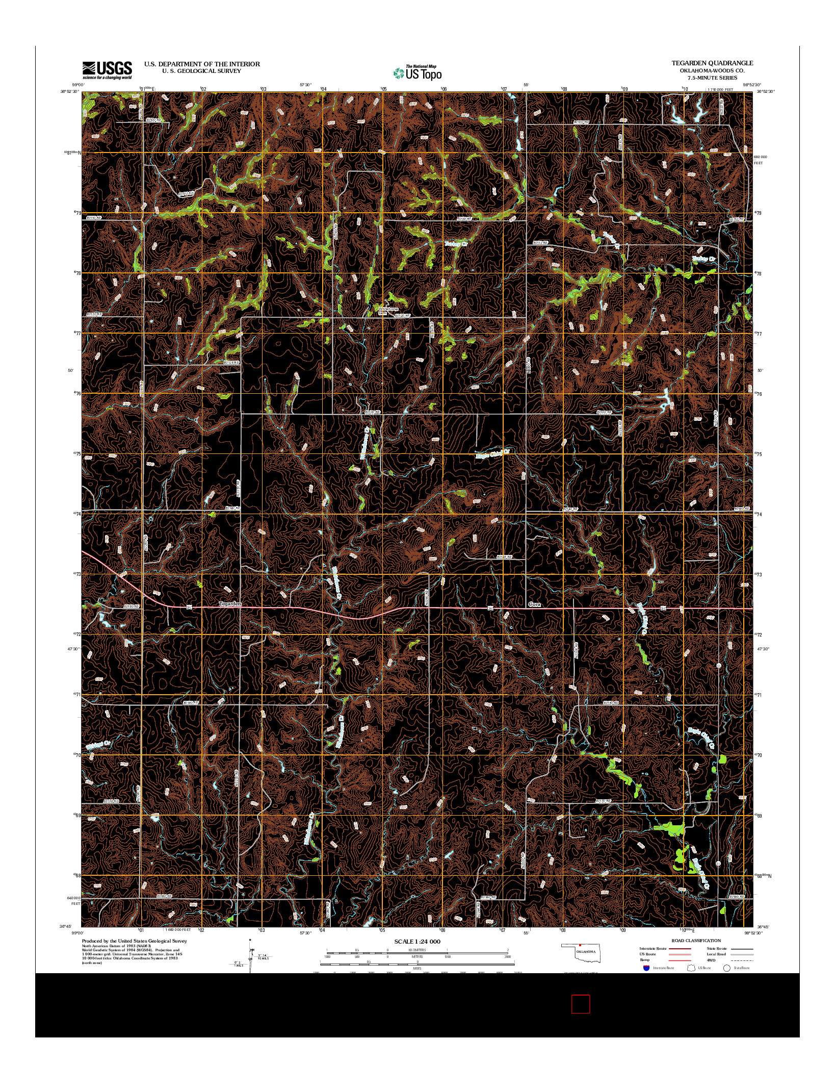 USGS US TOPO 7.5-MINUTE MAP FOR TEGARDEN, OK 2012