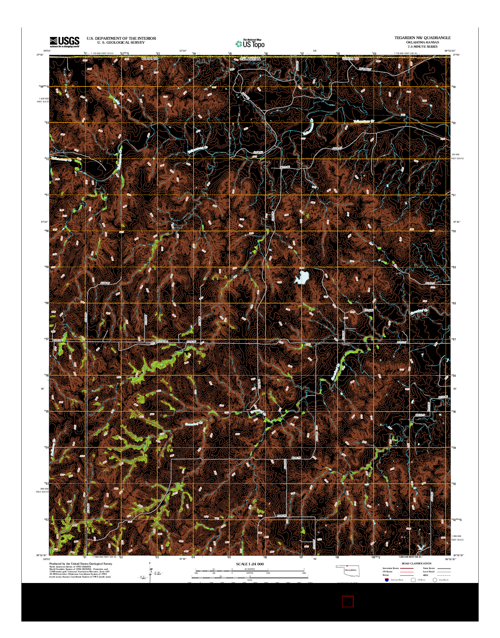 USGS US TOPO 7.5-MINUTE MAP FOR TEGARDEN NW, OK-KS 2012