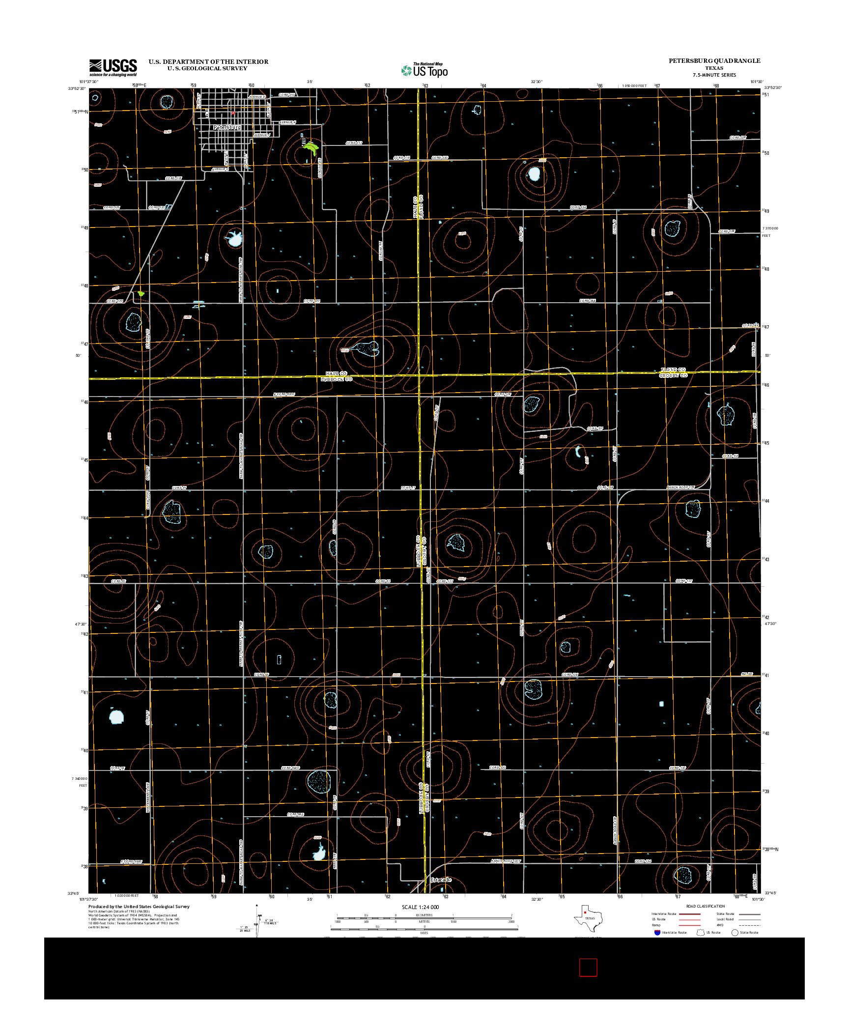 USGS US TOPO 7.5-MINUTE MAP FOR PETERSBURG, TX 2012