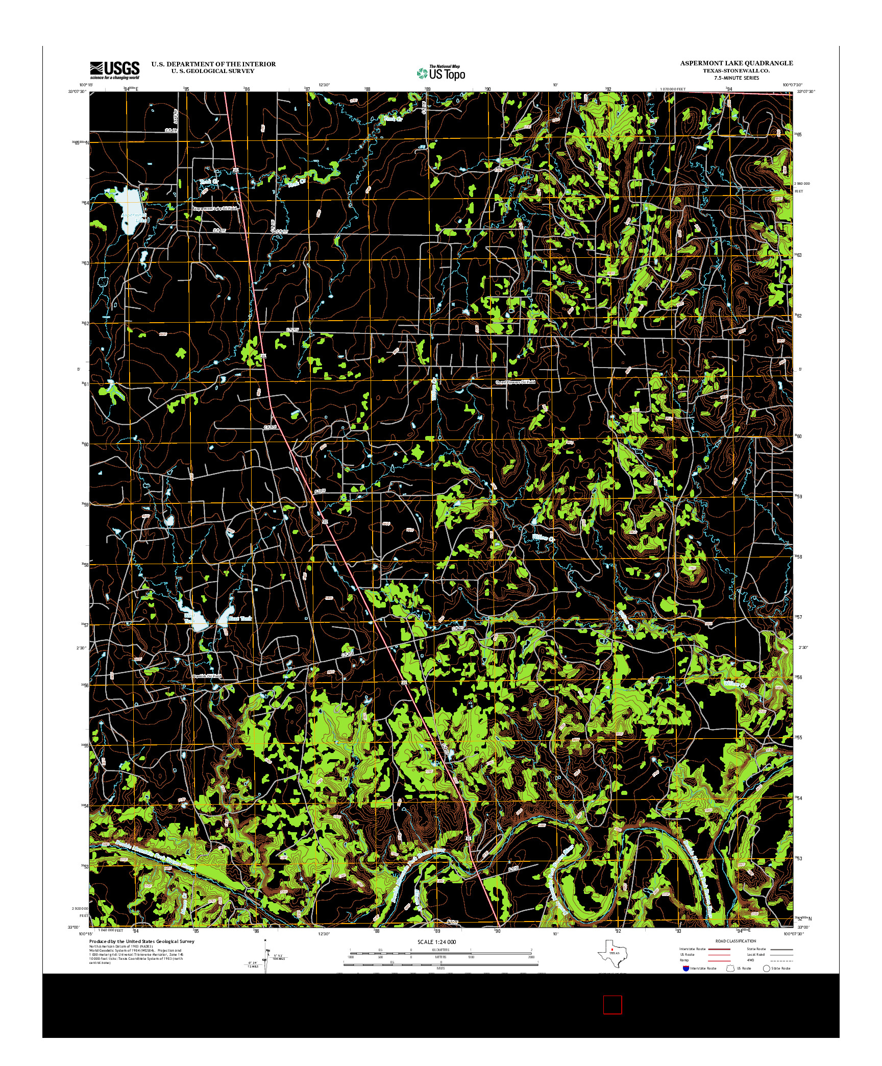 USGS US TOPO 7.5-MINUTE MAP FOR ASPERMONT LAKE, TX 2012