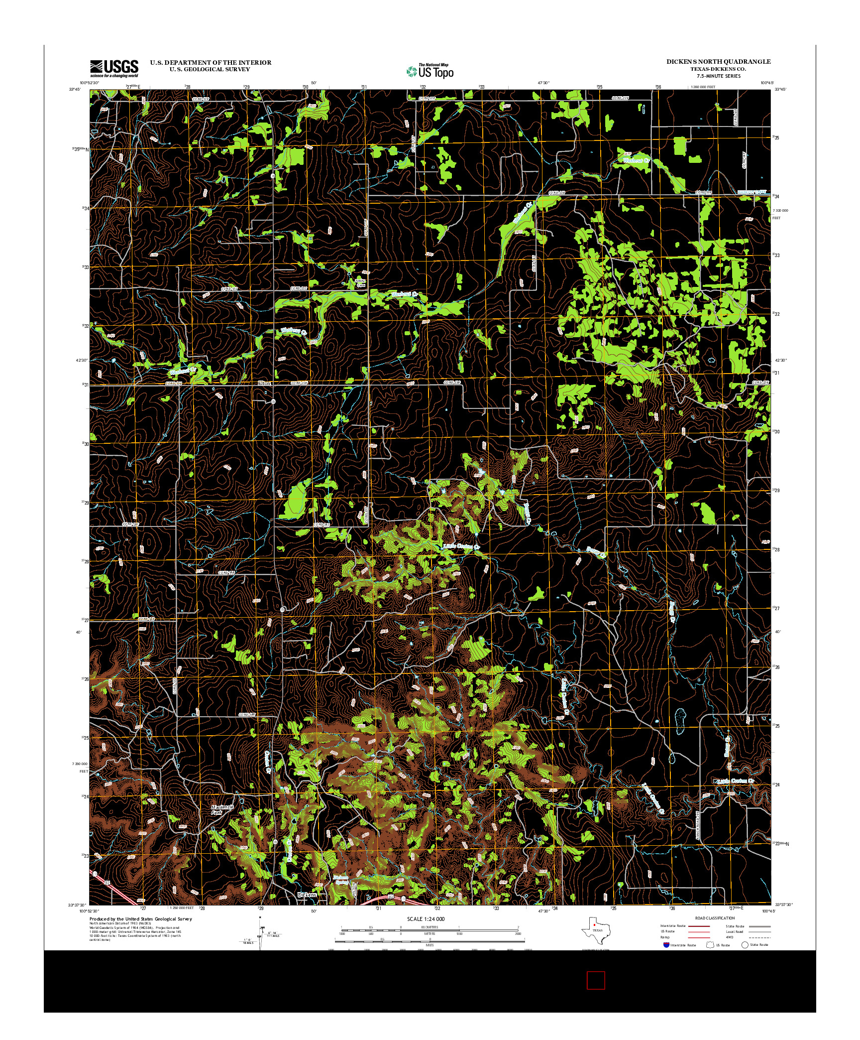 USGS US TOPO 7.5-MINUTE MAP FOR DICKENS NORTH, TX 2012