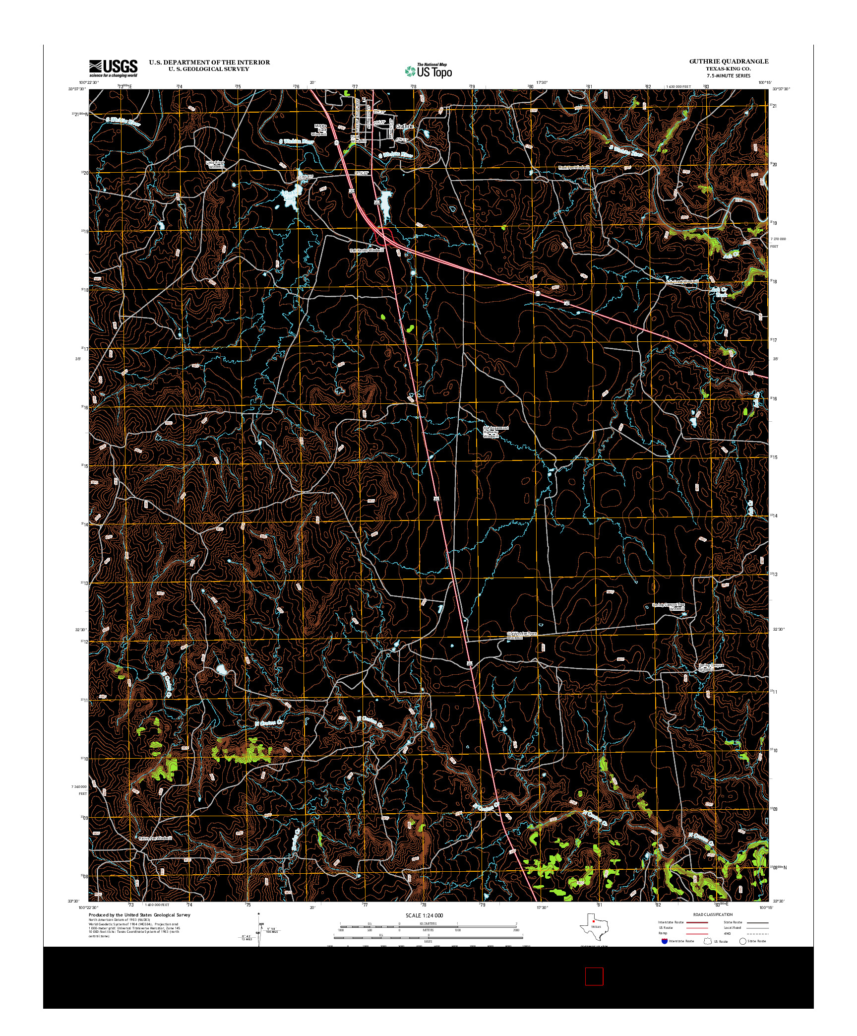 USGS US TOPO 7.5-MINUTE MAP FOR GUTHRIE, TX 2012