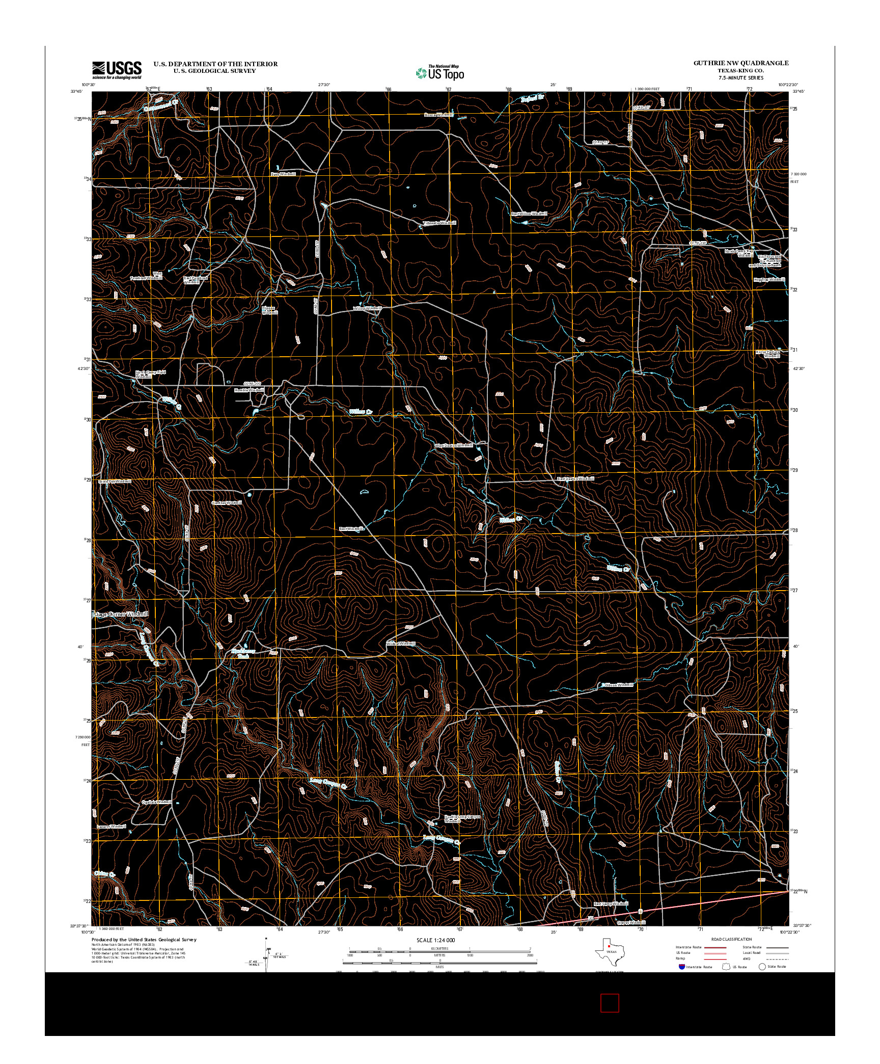 USGS US TOPO 7.5-MINUTE MAP FOR GUTHRIE NW, TX 2012
