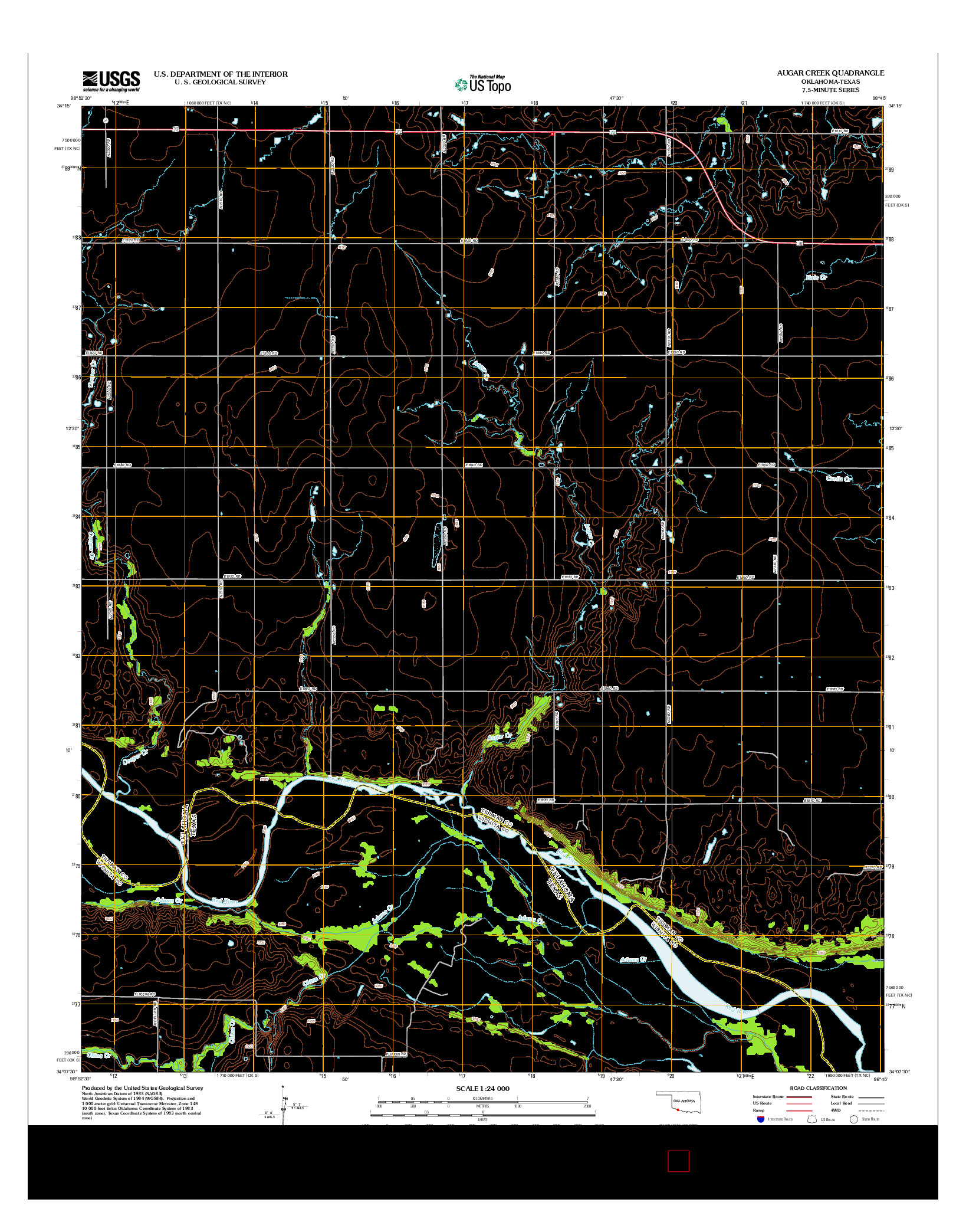 USGS US TOPO 7.5-MINUTE MAP FOR AUGAR CREEK, OK-TX 2012