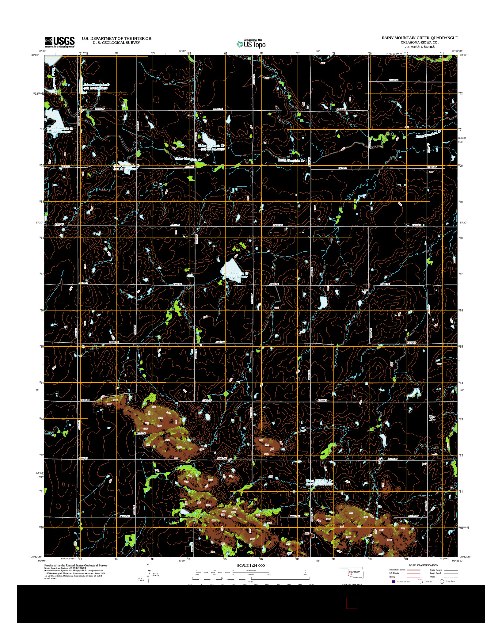 USGS US TOPO 7.5-MINUTE MAP FOR RAINY MOUNTAIN CREEK, OK 2012