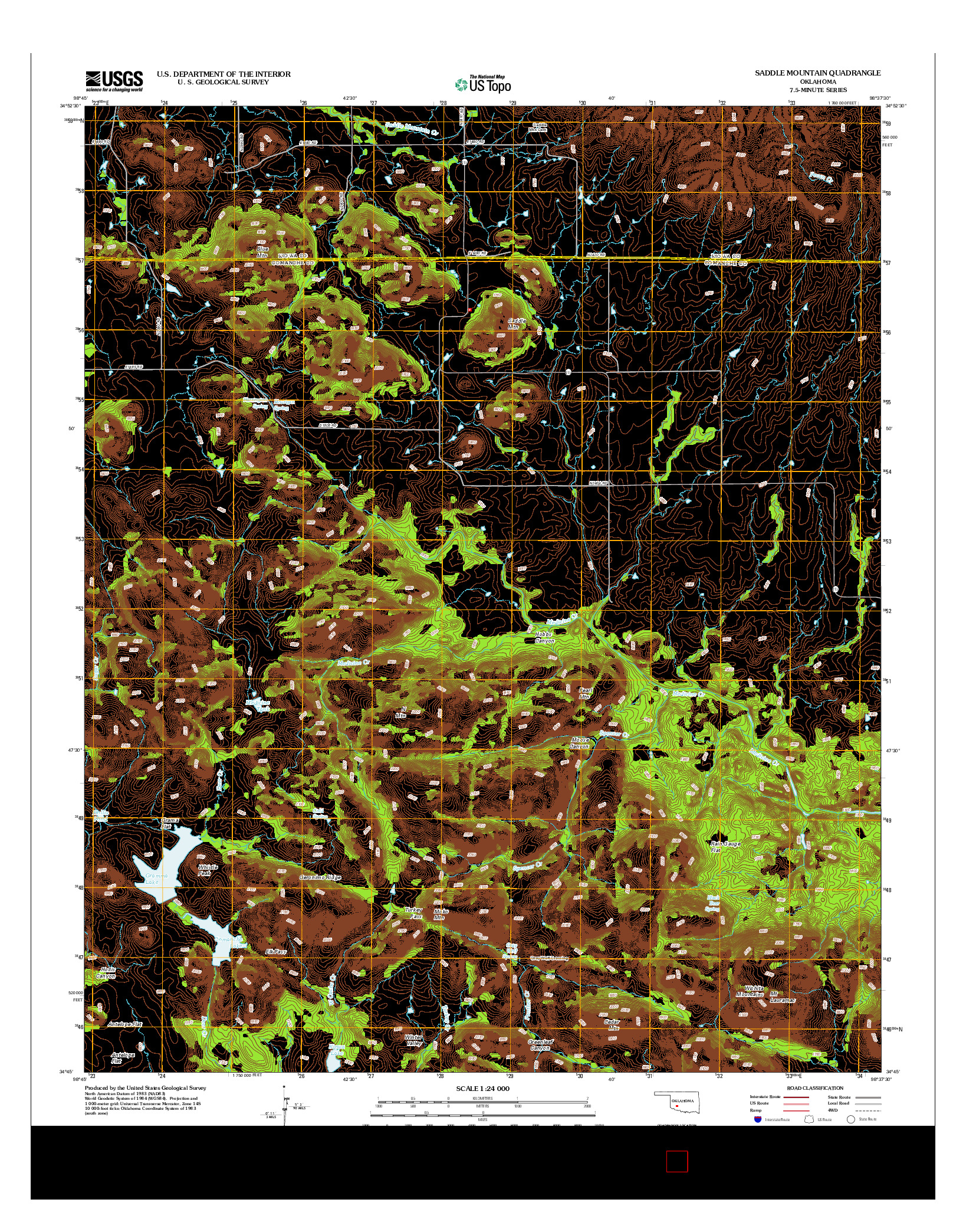 USGS US TOPO 7.5-MINUTE MAP FOR SADDLE MOUNTAIN, OK 2012