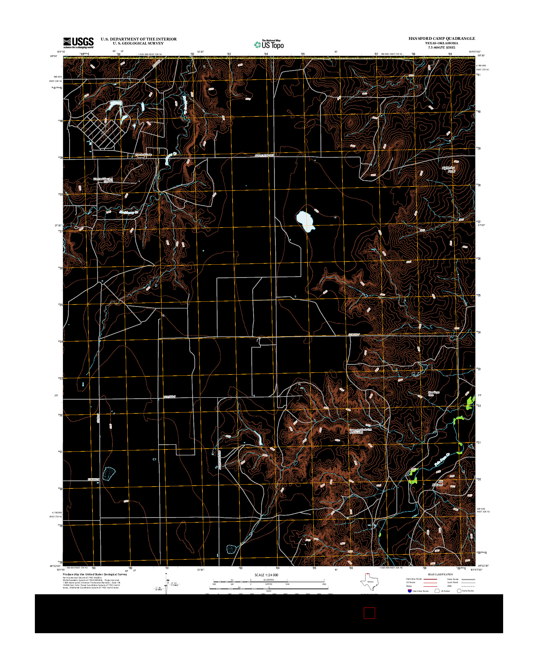 USGS US TOPO 7.5-MINUTE MAP FOR HANSFORD CAMP, TX-OK 2012