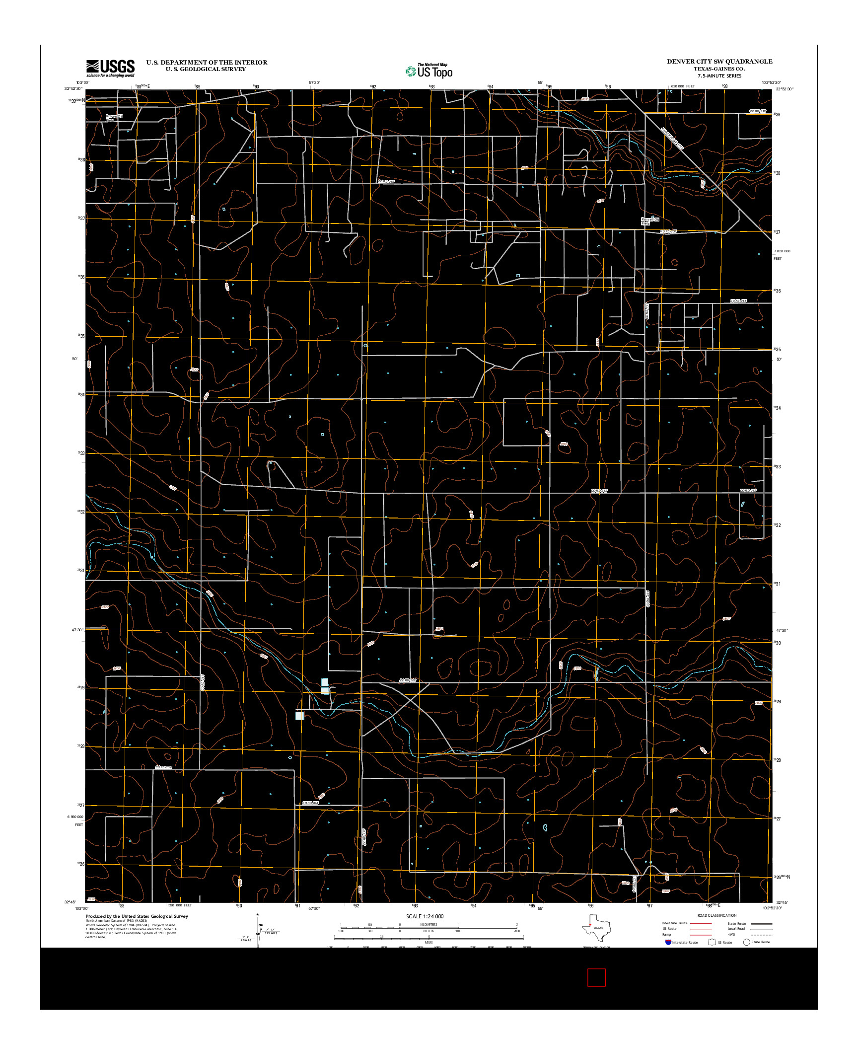 USGS US TOPO 7.5-MINUTE MAP FOR DENVER CITY SW, TX 2012