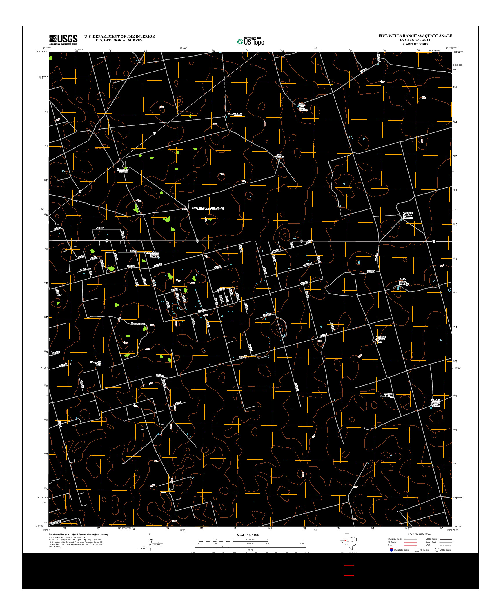 USGS US TOPO 7.5-MINUTE MAP FOR FIVE WELLS RANCH SW, TX 2012
