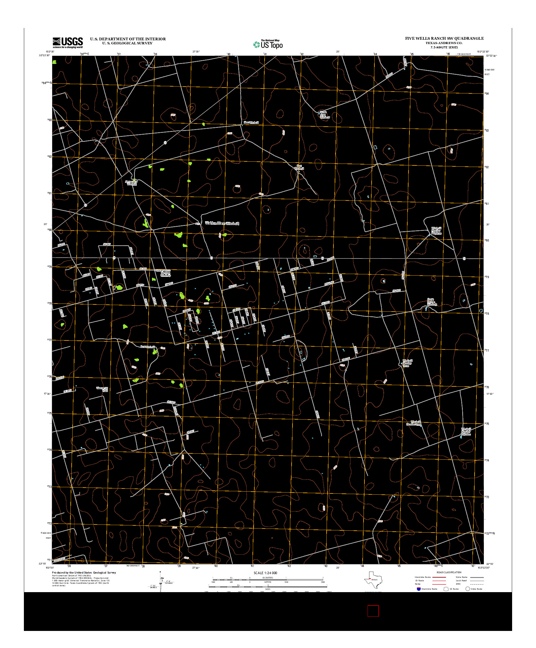USGS US TOPO 7.5-MINUTE MAP FOR FIVE WELLS RANCH SW, TX 2012