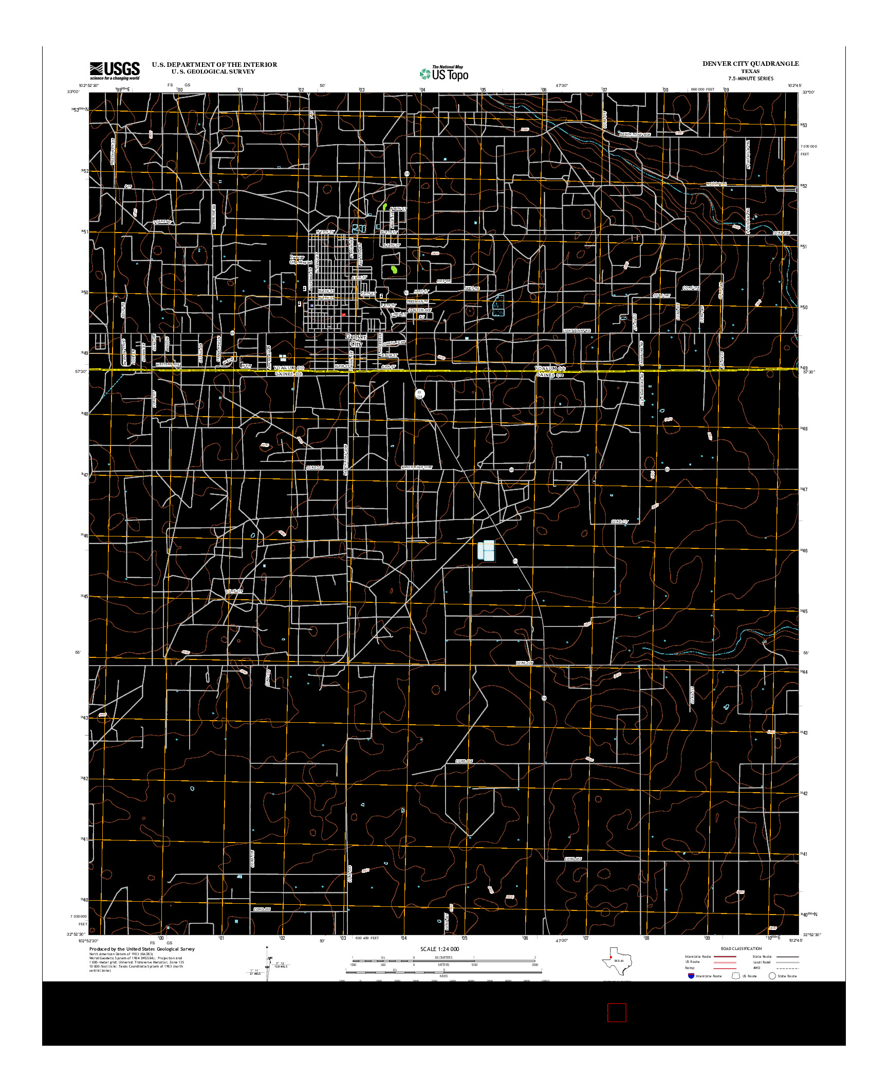 USGS US TOPO 7.5-MINUTE MAP FOR DENVER CITY, TX 2012