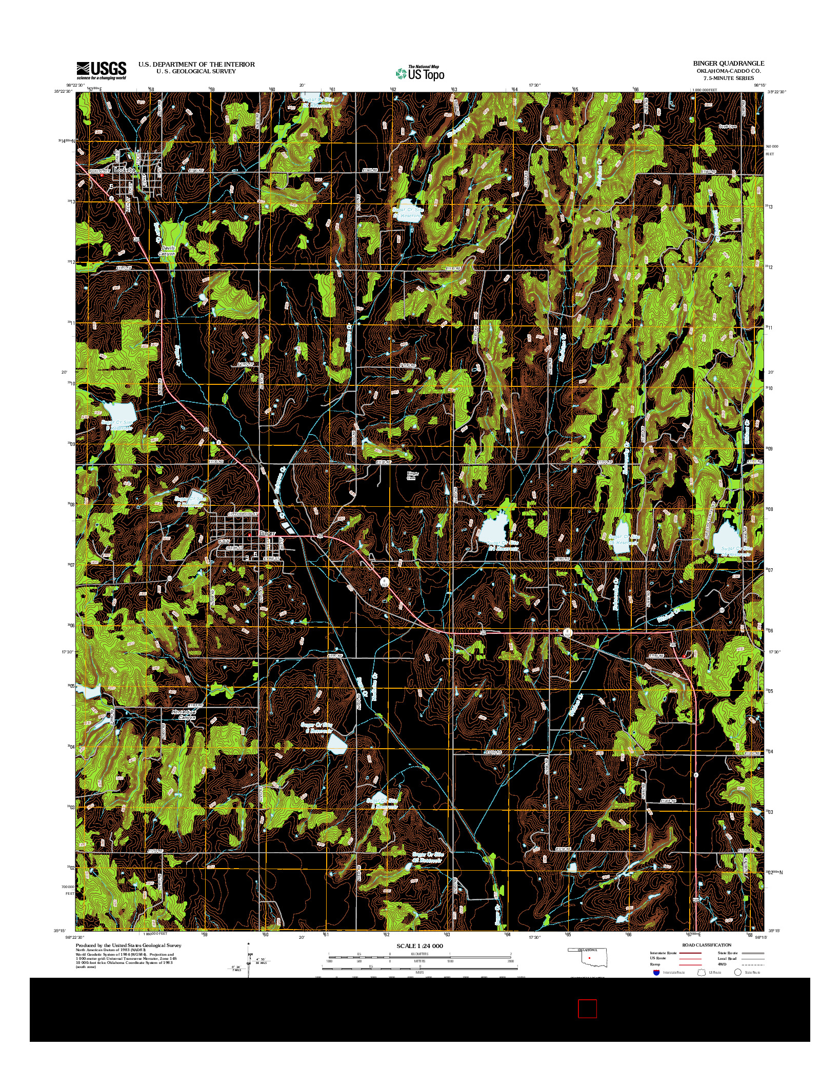 USGS US TOPO 7.5-MINUTE MAP FOR BINGER, OK 2012