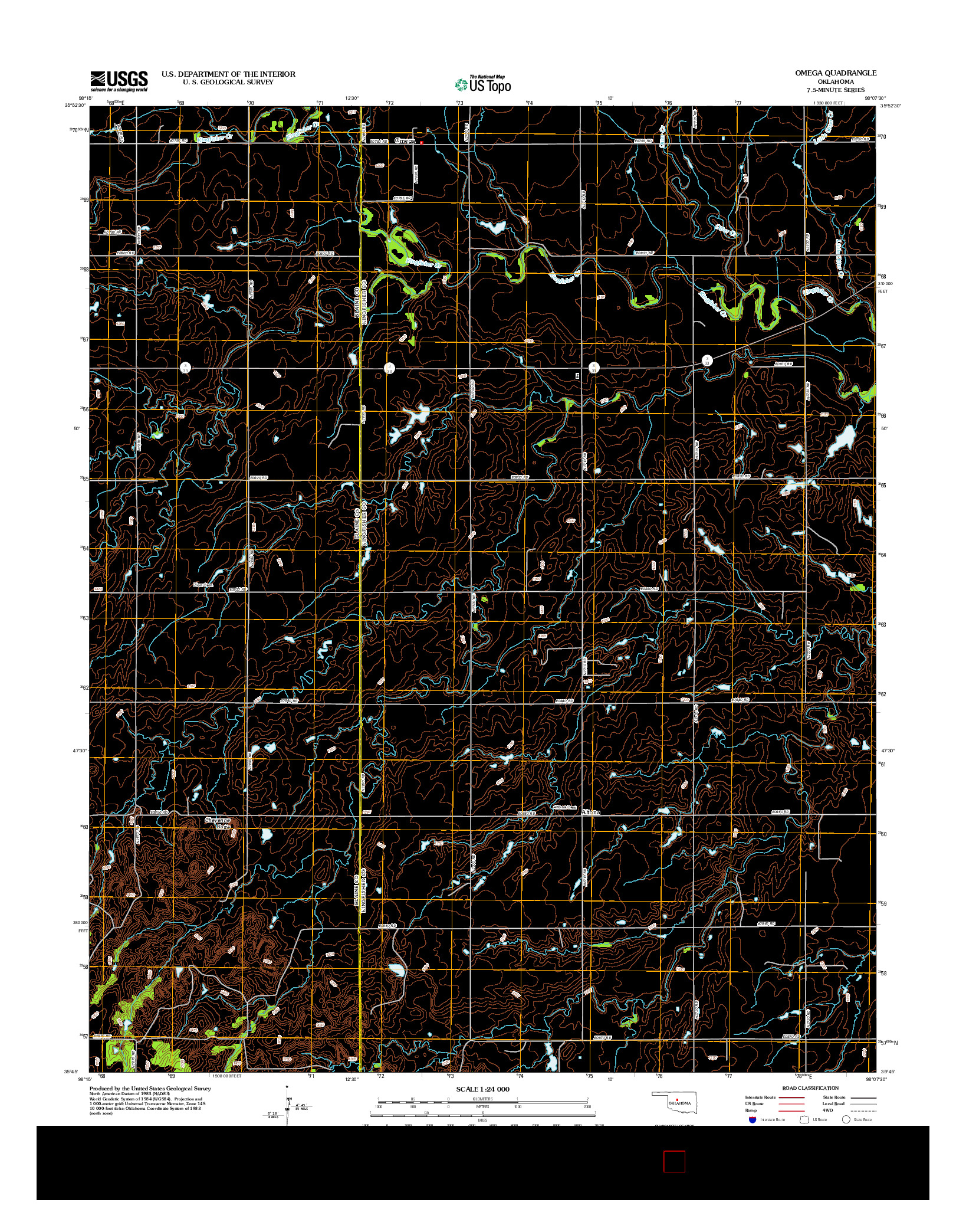 USGS US TOPO 7.5-MINUTE MAP FOR OMEGA, OK 2012