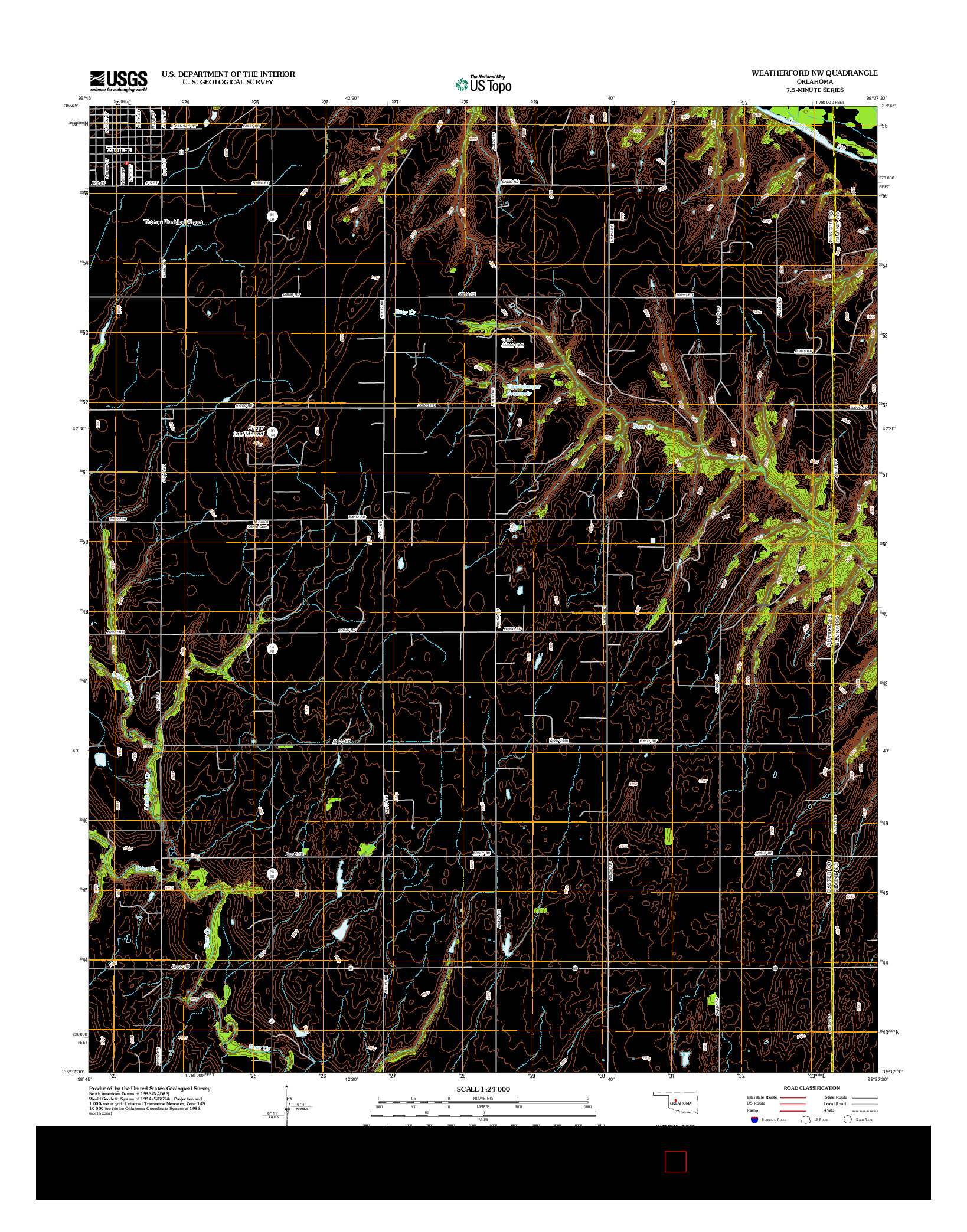 USGS US TOPO 7.5-MINUTE MAP FOR WEATHERFORD NW, OK 2012