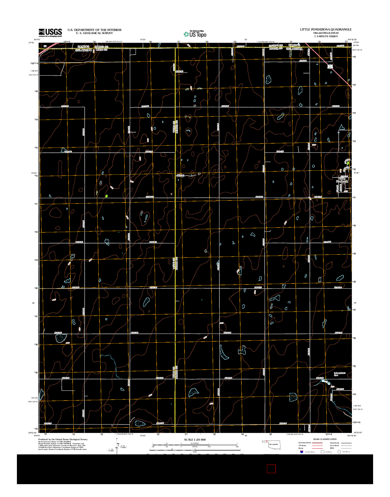 USGS US TOPO 7.5-MINUTE MAP FOR LITTLE PONDEROSA, OK-KS 2012