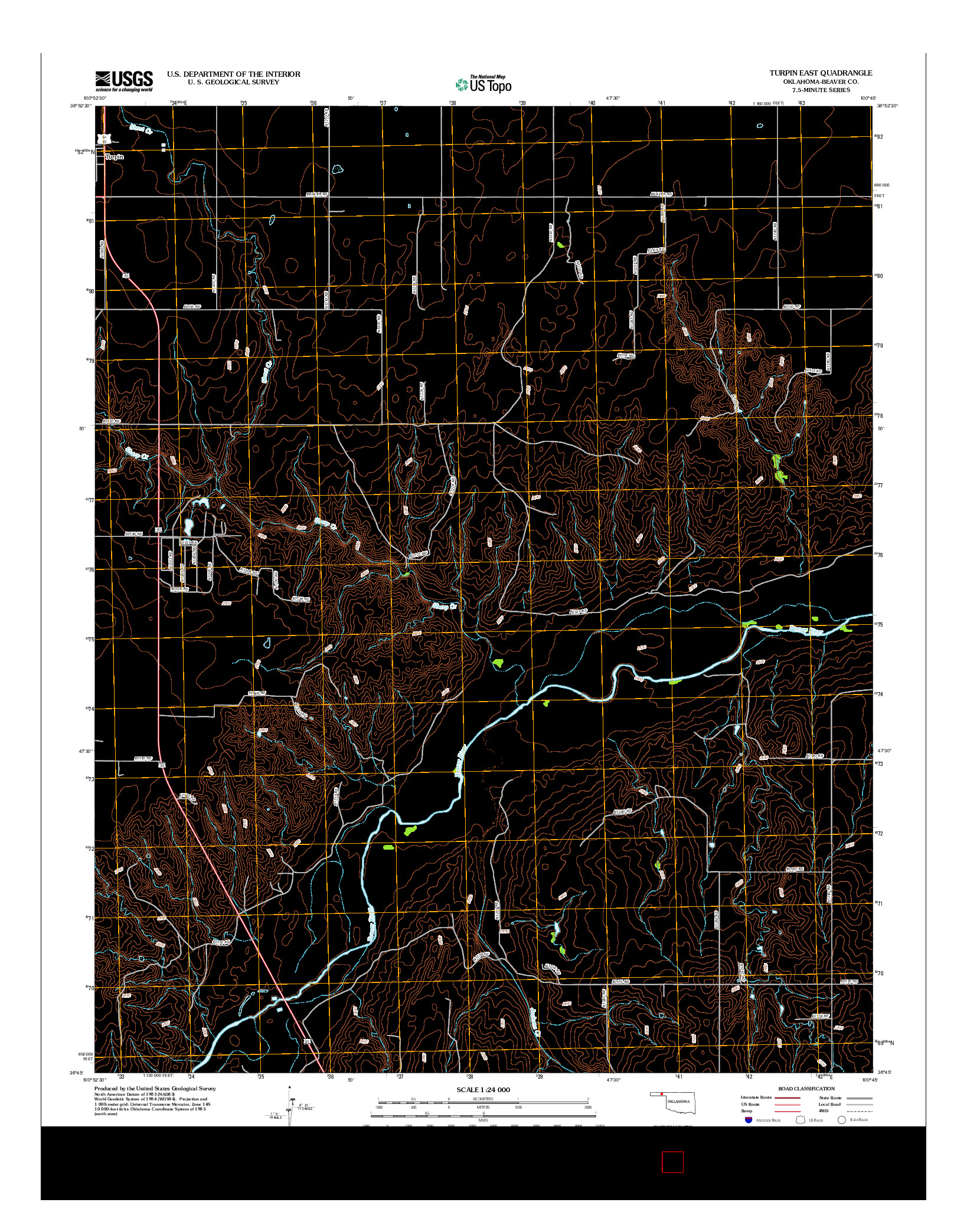 USGS US TOPO 7.5-MINUTE MAP FOR TURPIN EAST, OK 2012