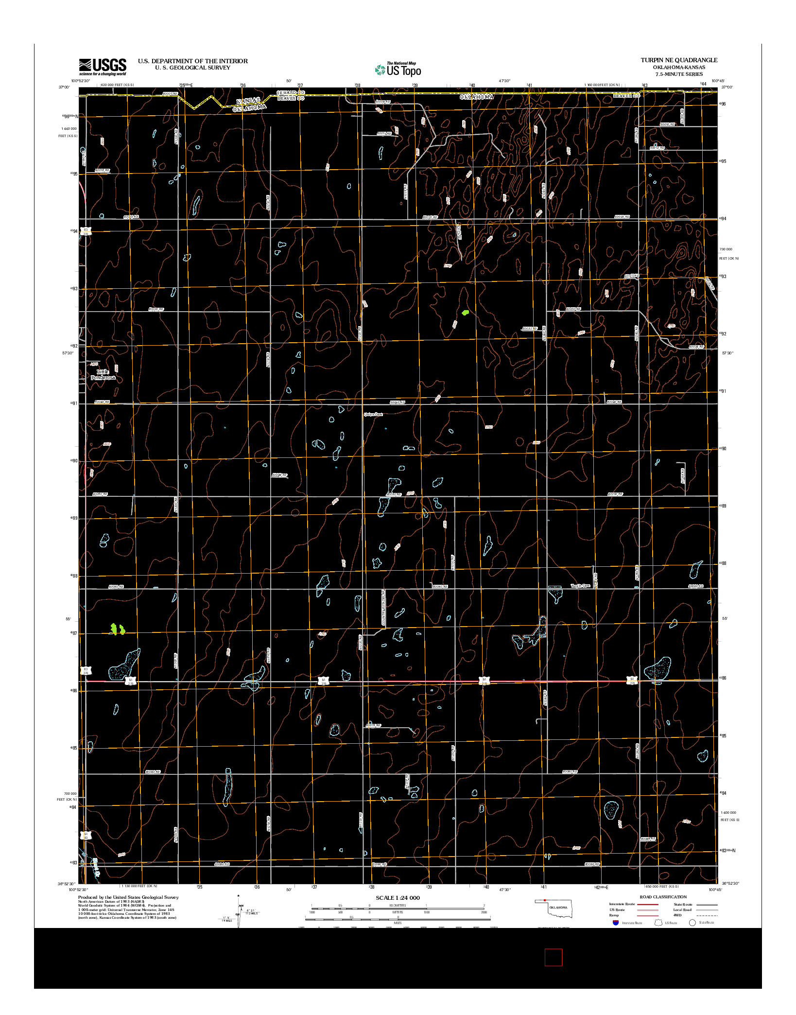USGS US TOPO 7.5-MINUTE MAP FOR TURPIN NE, OK-KS 2012
