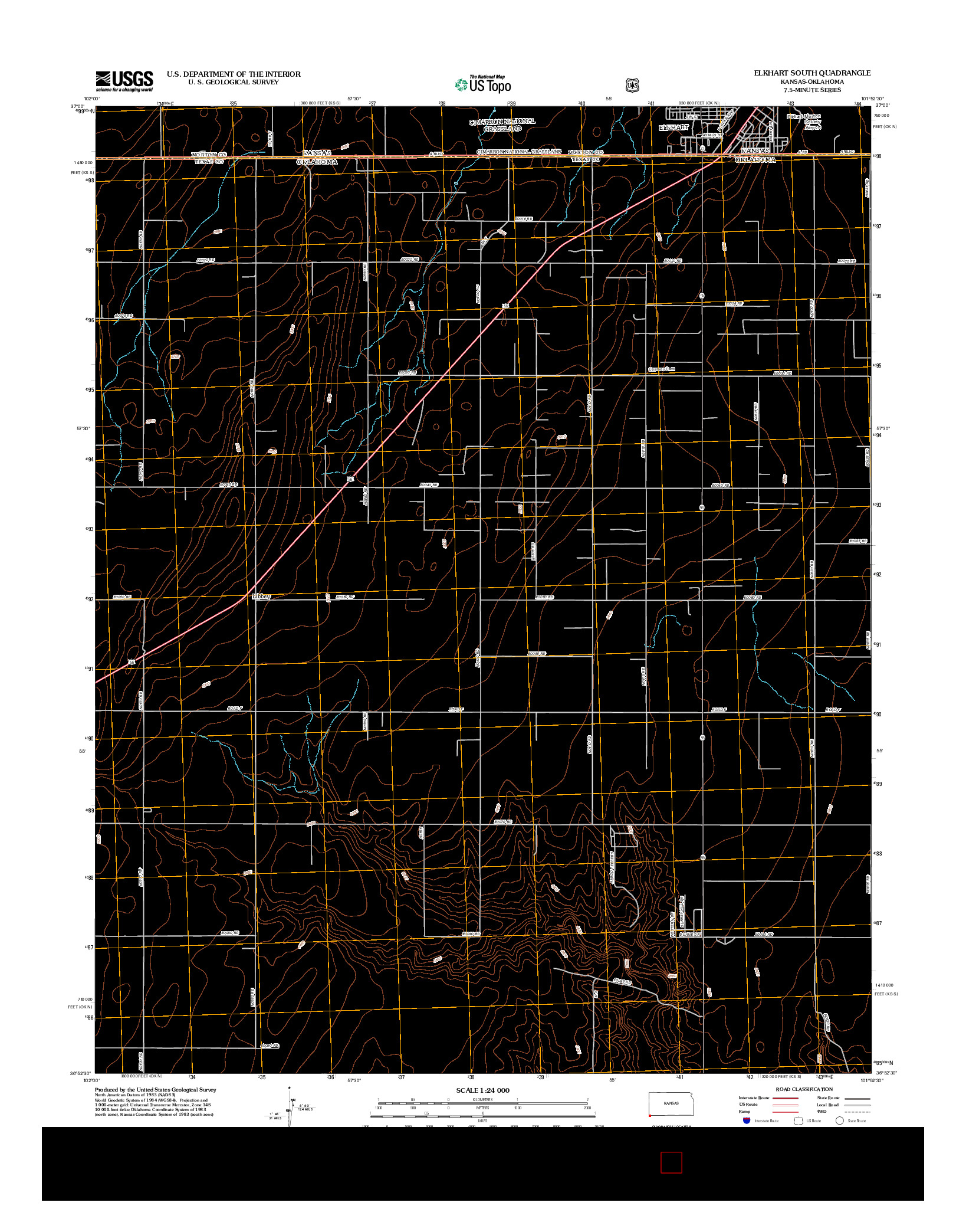USGS US TOPO 7.5-MINUTE MAP FOR ELKHART SOUTH, KS-OK 2012