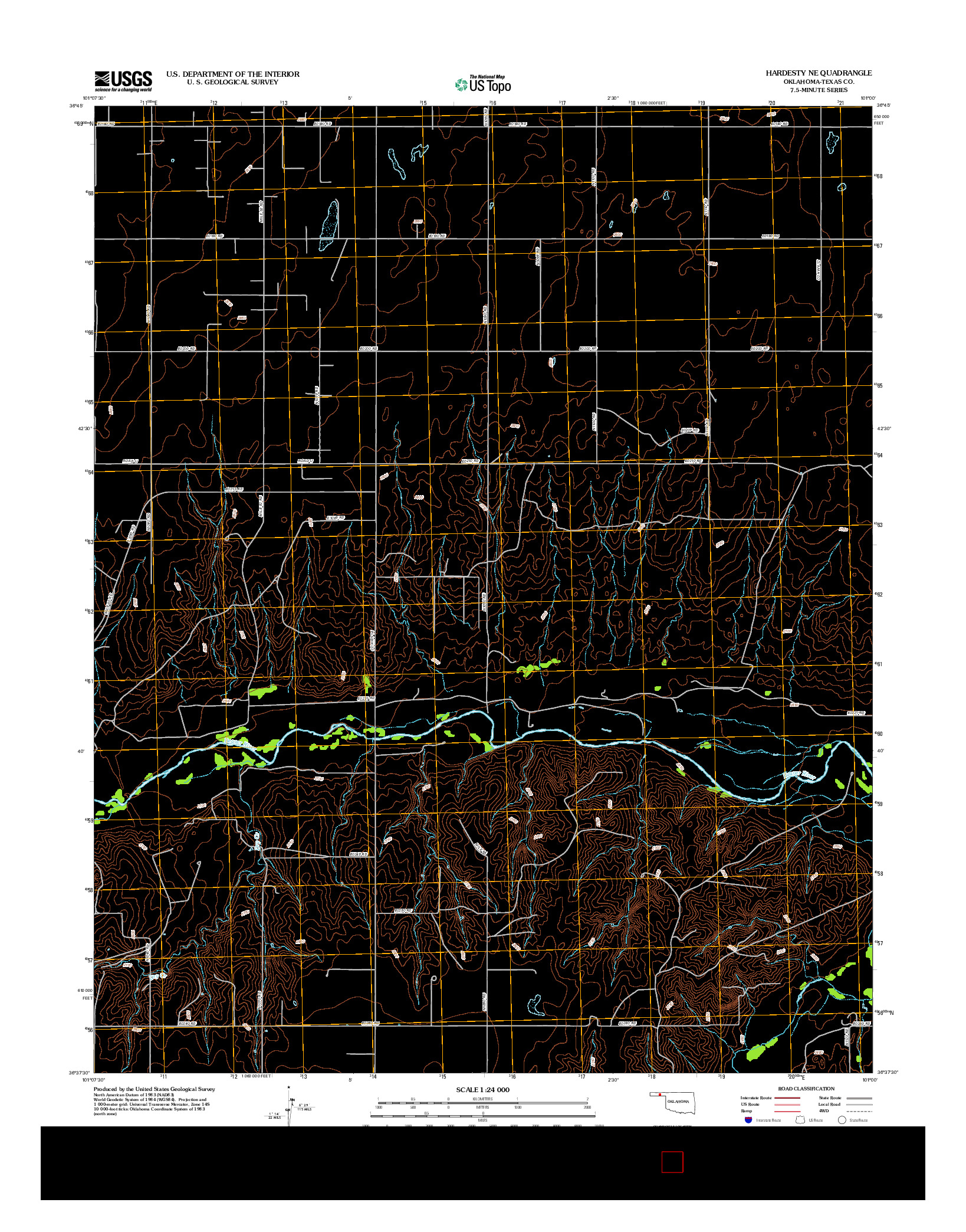 USGS US TOPO 7.5-MINUTE MAP FOR HARDESTY NE, OK 2012