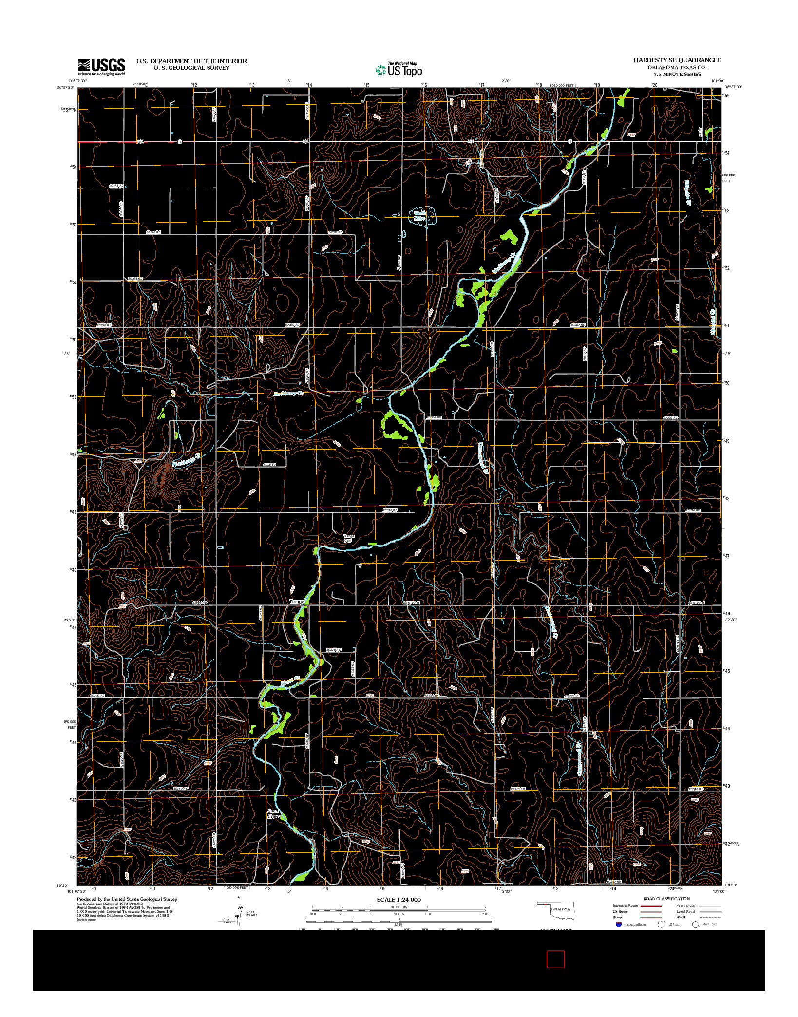 USGS US TOPO 7.5-MINUTE MAP FOR HARDESTY SE, OK 2012