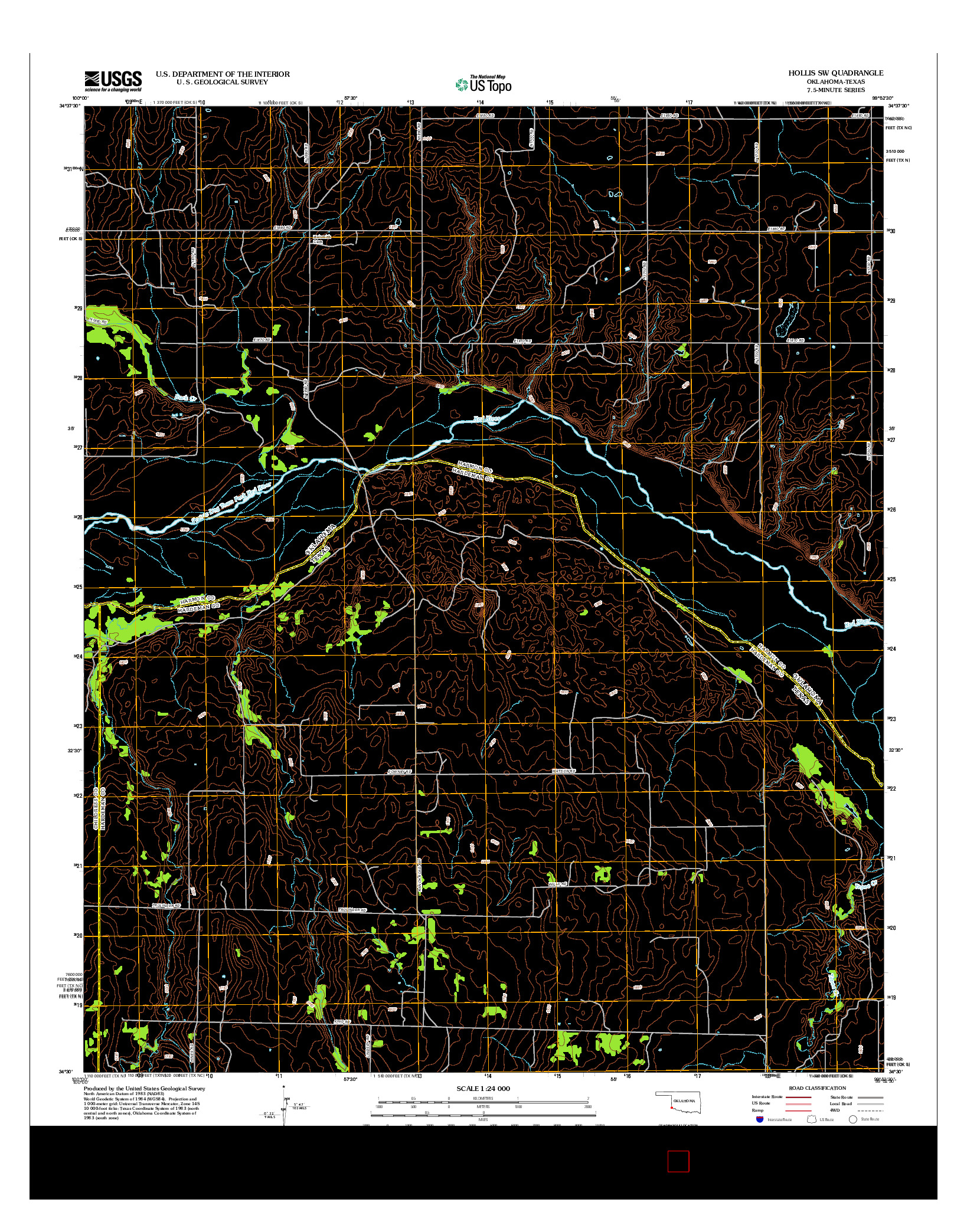 USGS US TOPO 7.5-MINUTE MAP FOR HOLLIS SW, OK-TX 2012