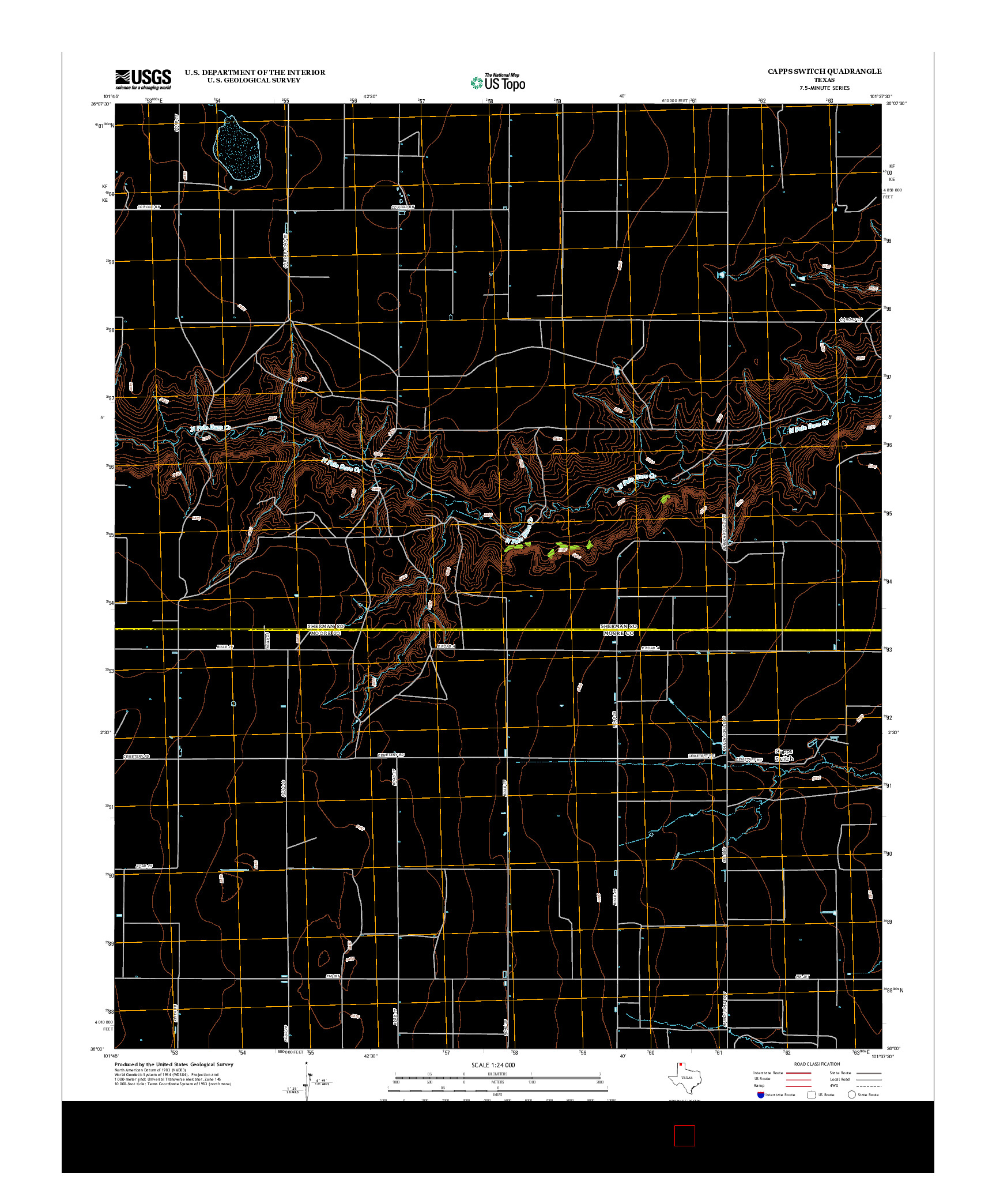 USGS US TOPO 7.5-MINUTE MAP FOR CAPPS SWITCH, TX 2012