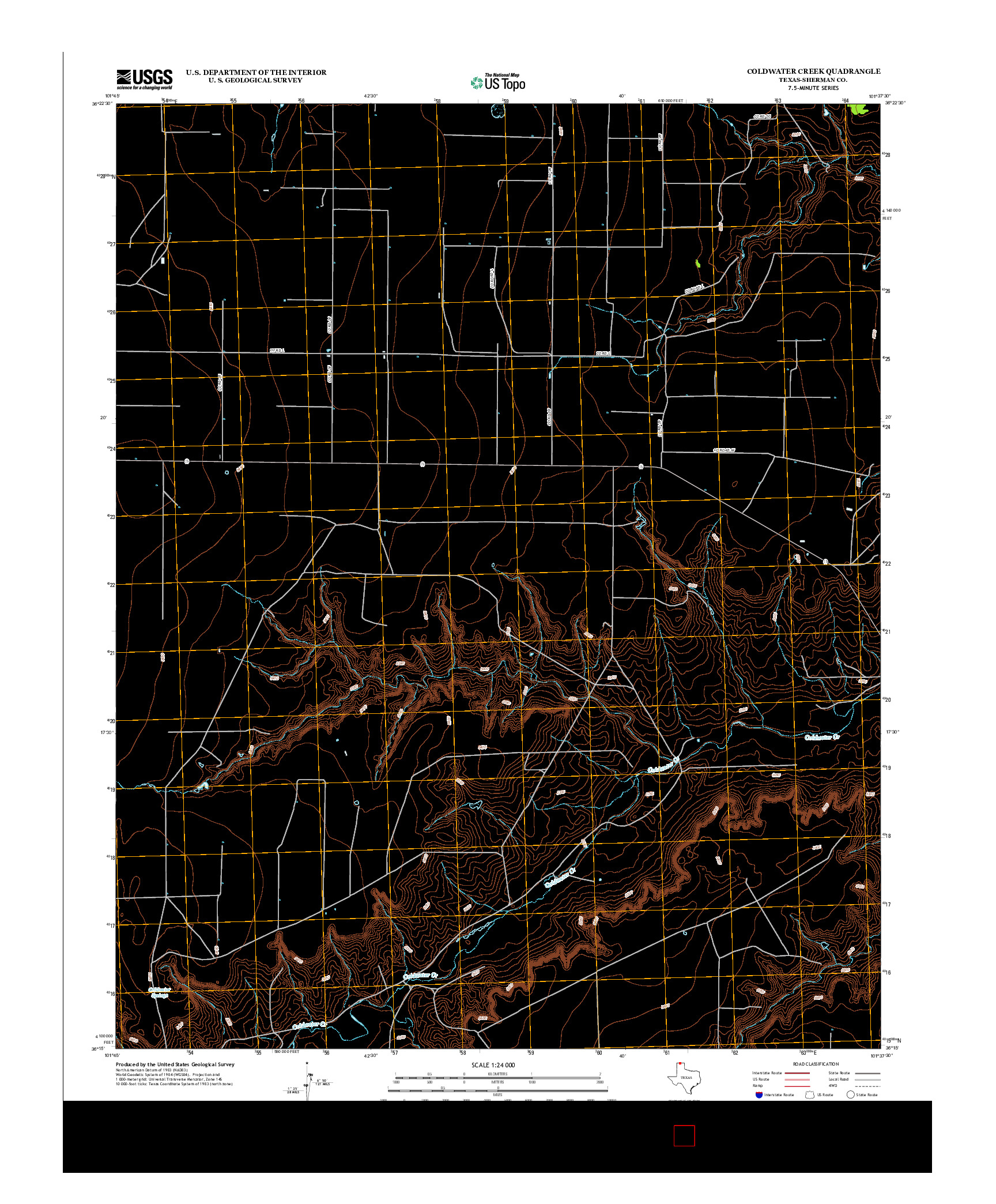 USGS US TOPO 7.5-MINUTE MAP FOR COLDWATER CREEK, TX 2012