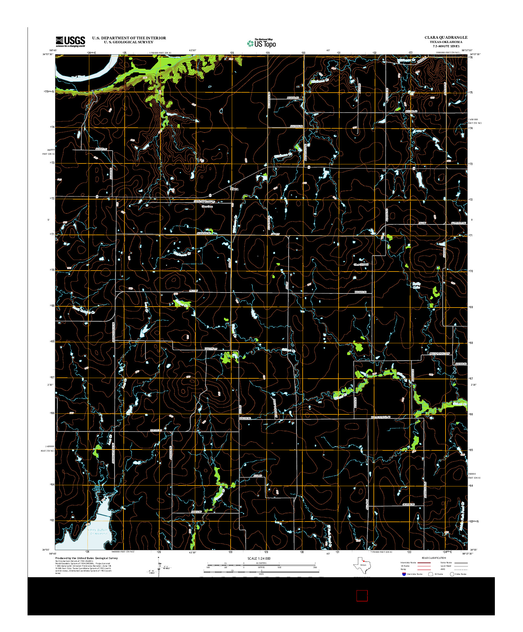 USGS US TOPO 7.5-MINUTE MAP FOR CLARA, TX-OK 2012