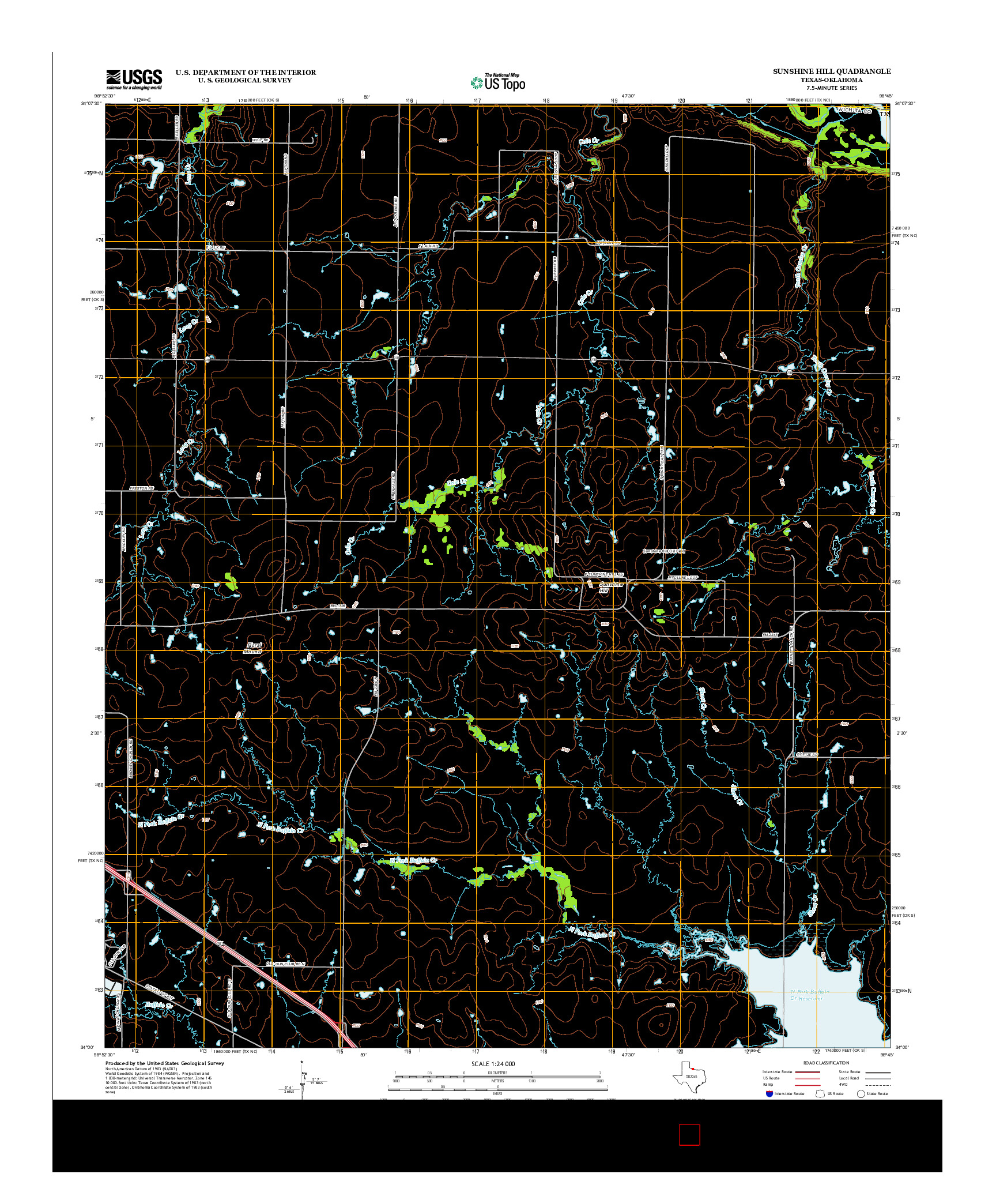 USGS US TOPO 7.5-MINUTE MAP FOR SUNSHINE HILL, TX-OK 2012