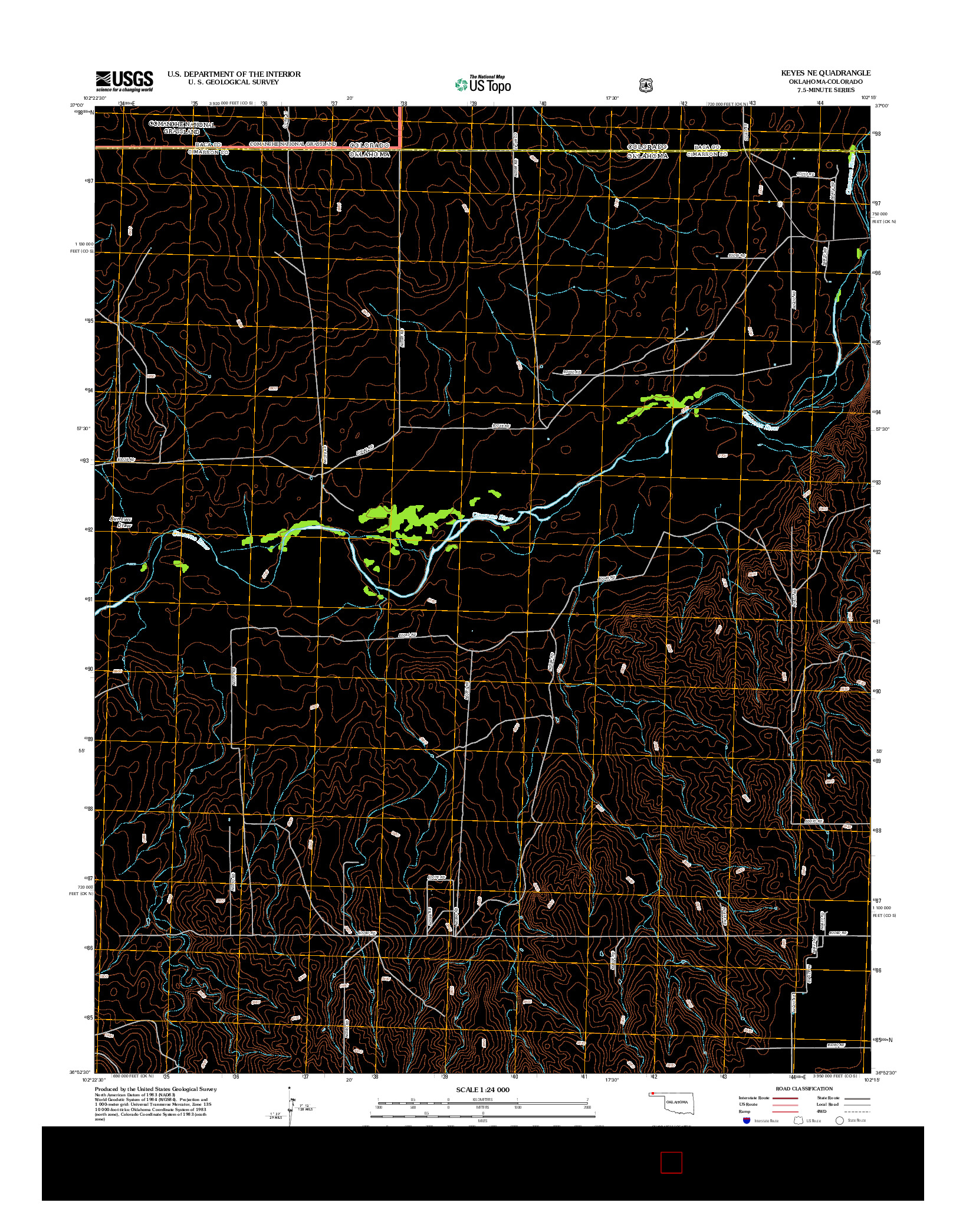 USGS US TOPO 7.5-MINUTE MAP FOR KEYES NE, OK-CO 2012