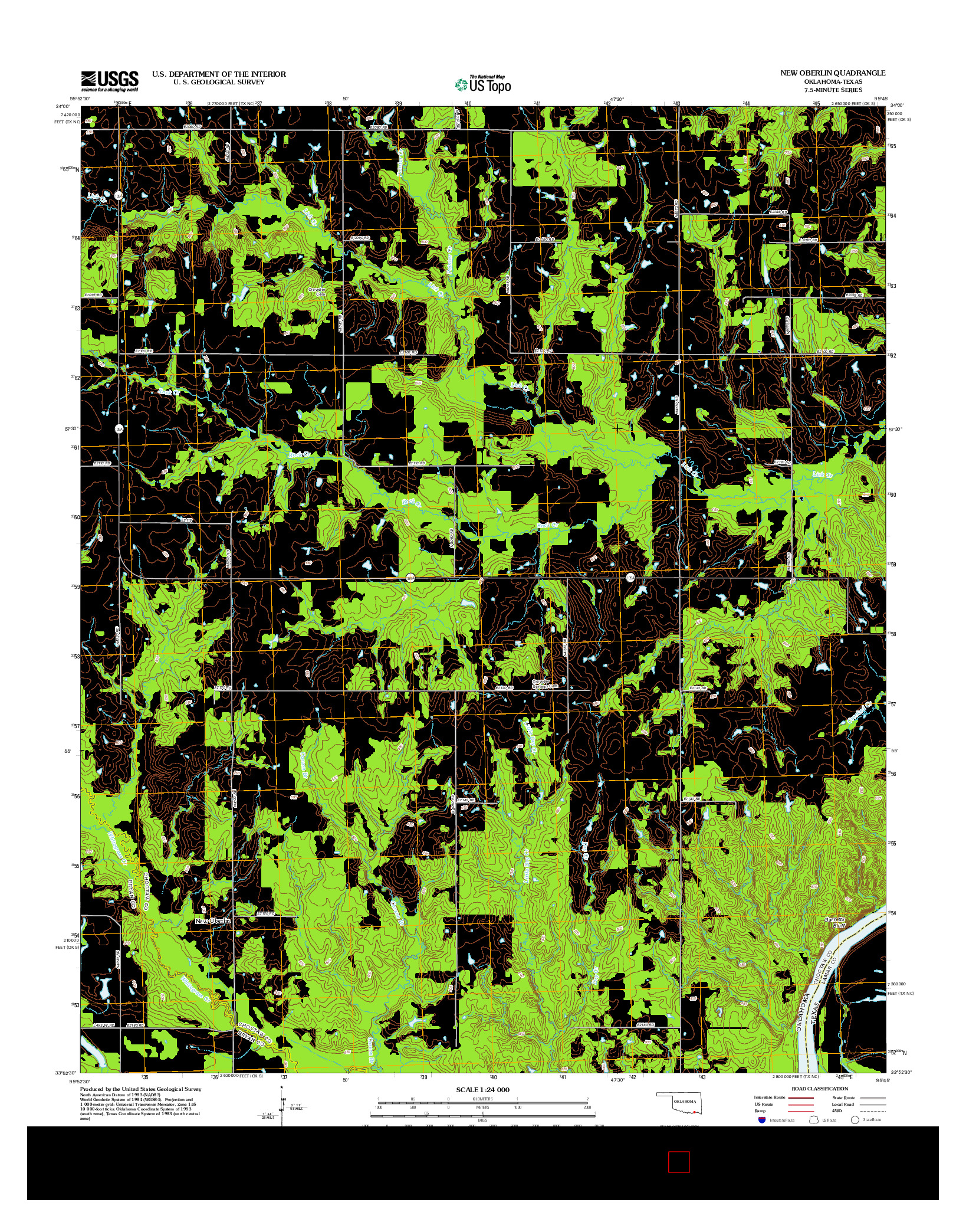 USGS US TOPO 7.5-MINUTE MAP FOR NEW OBERLIN, OK-TX 2012