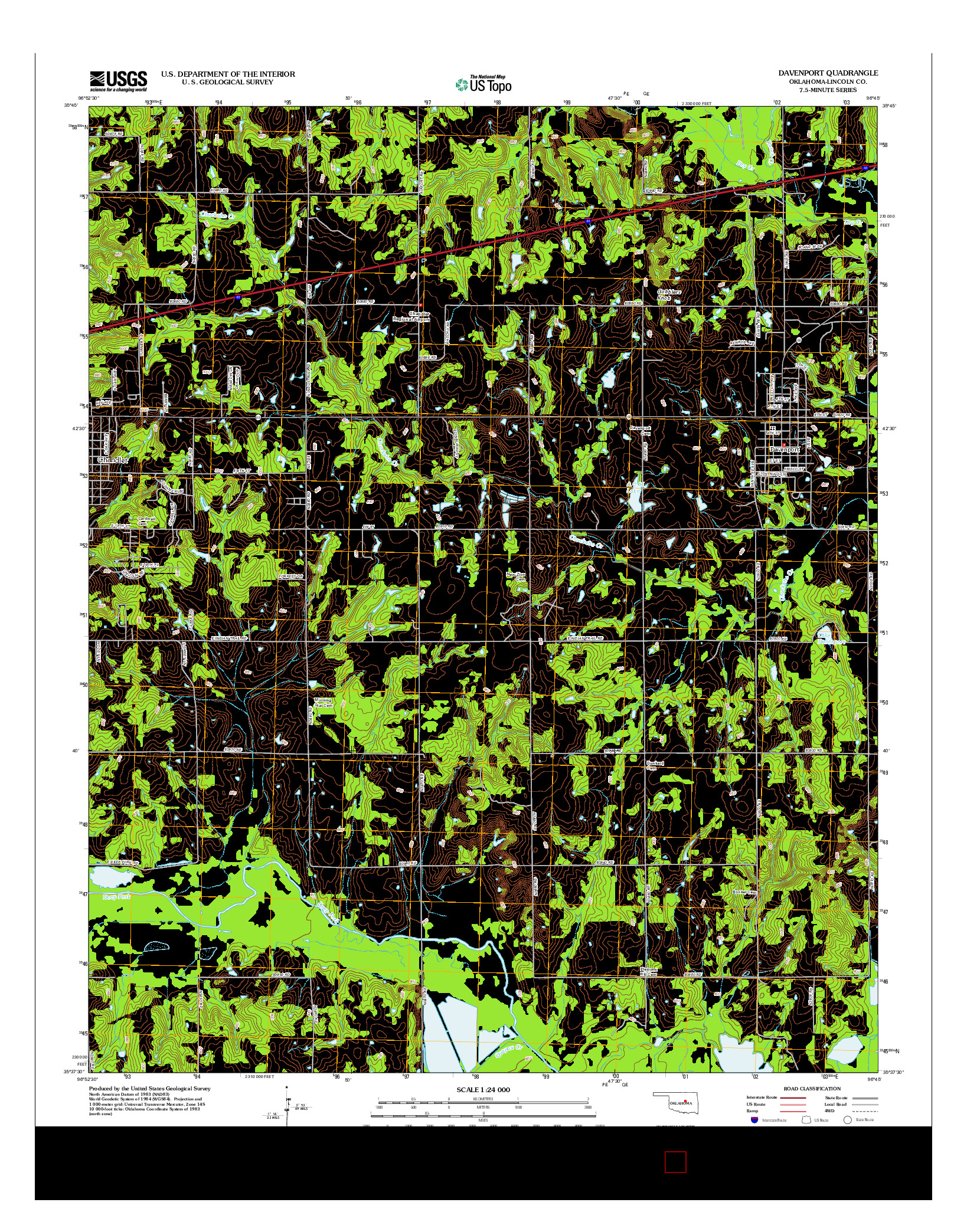 USGS US TOPO 7.5-MINUTE MAP FOR DAVENPORT, OK 2012