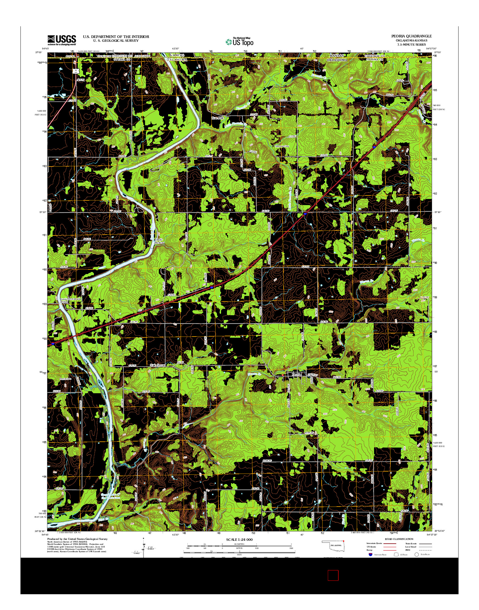 USGS US TOPO 7.5-MINUTE MAP FOR PEORIA, OK-KS 2012